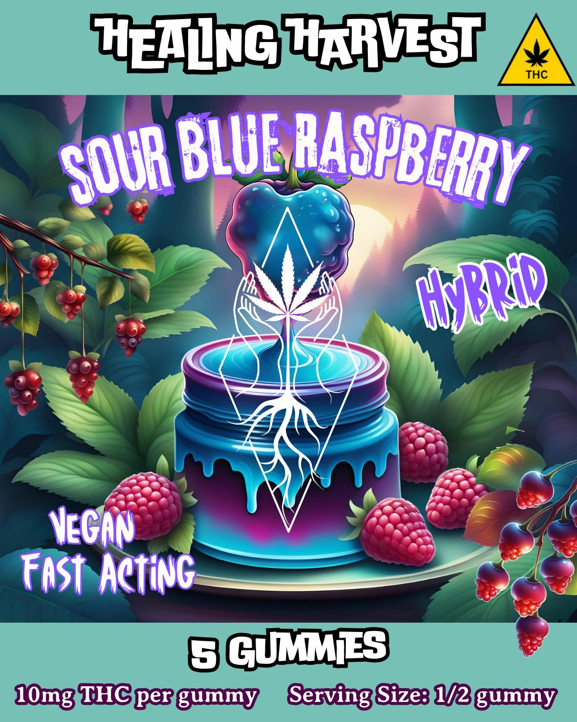 Sour Blue Raspberry 10mg Hybrid THC Gummies - 5 Pack - Healing Harvest at Healing Harvest Dispensary