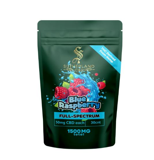 Blue Raspberry 50mg Full Spectrum CBD Gummies - 30 Gummies - Sutherland CBD
