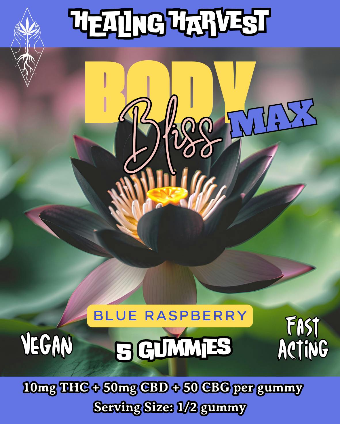 Body Bliss Max 10mg THC + 50mg CBD+50mg CBG Blue Raspberry Gummy-5 Pack-Healing Harvest at Healing Harvest Dispensary