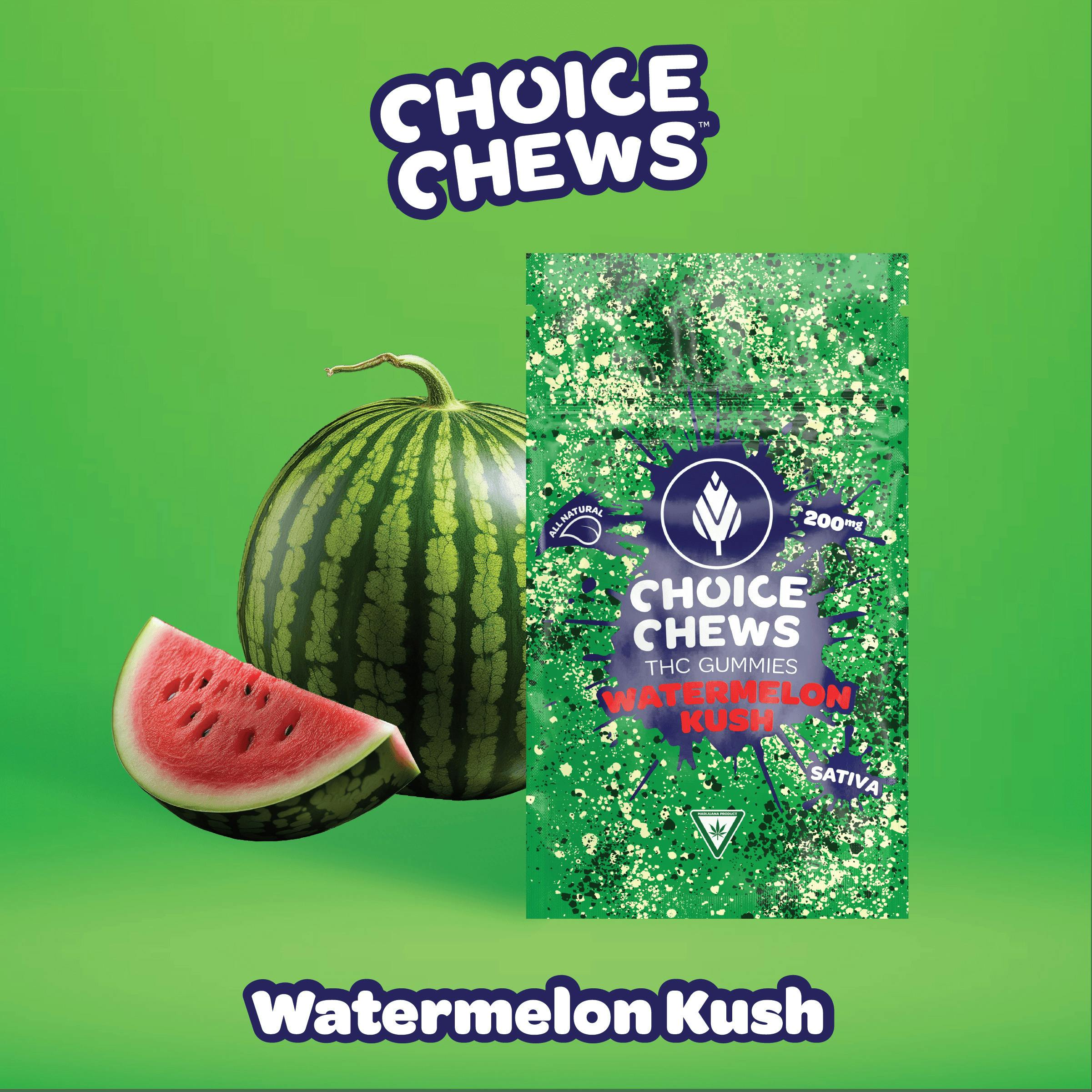 CHOICE CHEWS | WATERMELON KUSH - GUMMIES | 200MG | SATIVA