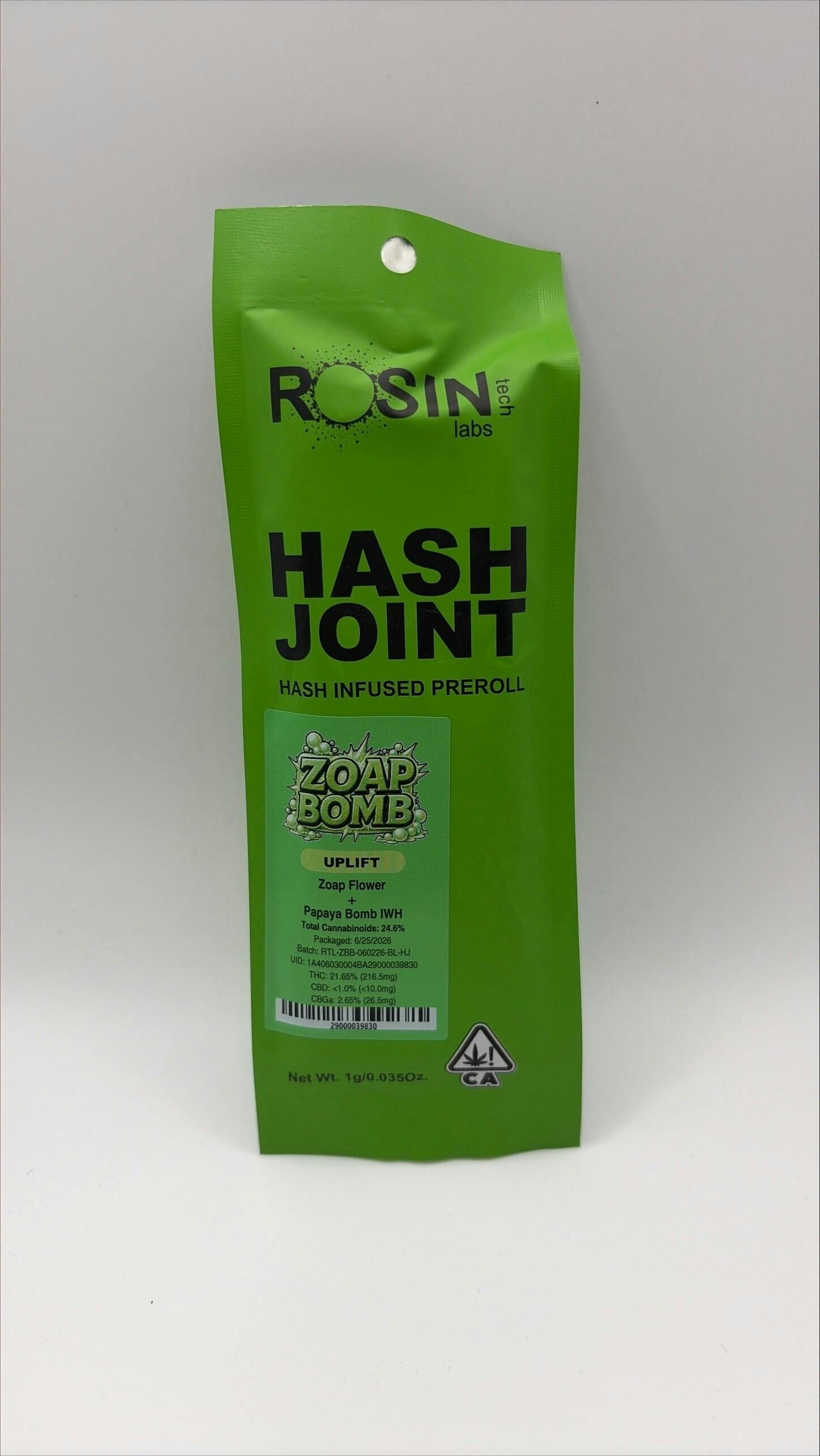 ROSIN TECH ZOAP BOMB HASH INFUSED JOINT 1G