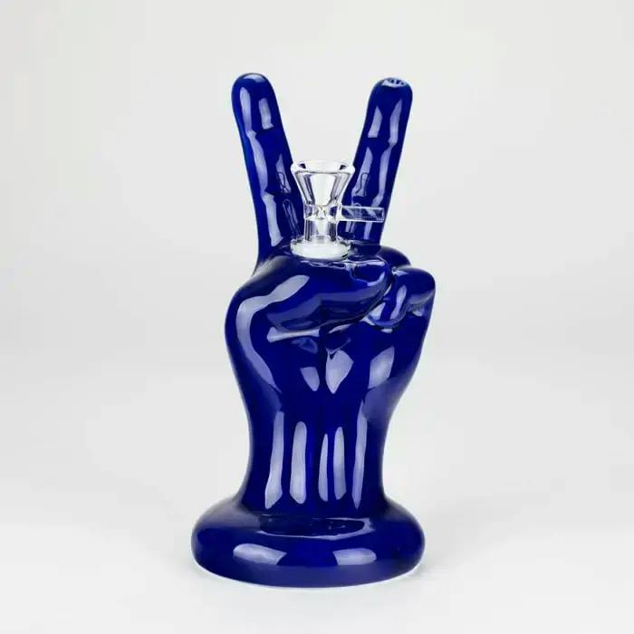 8" Peace Hand Glass Bong | Dark Blue