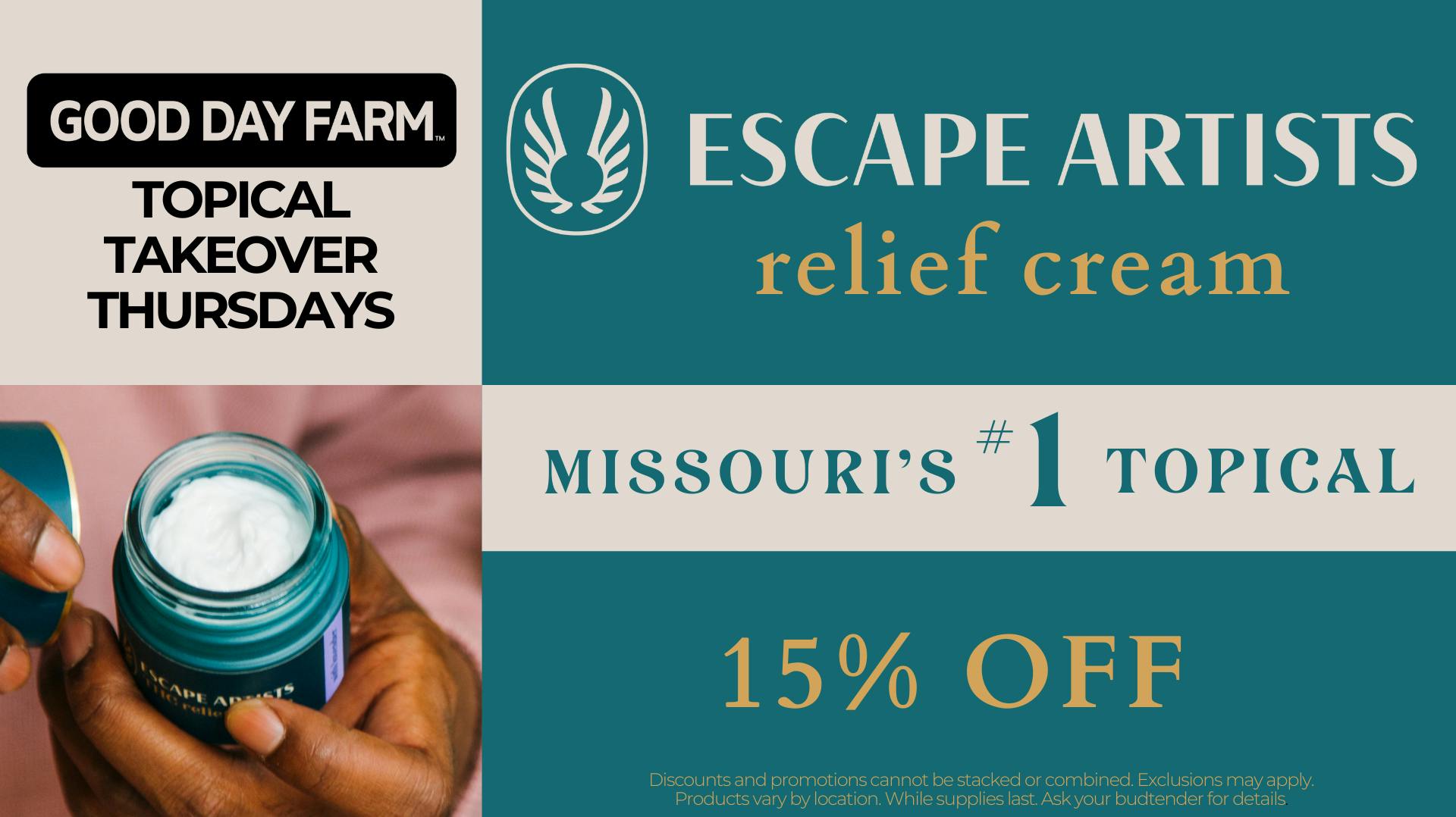 15 OFF ESCAPE ARTISTS at Good Day Farm Springfield West Weedmaps