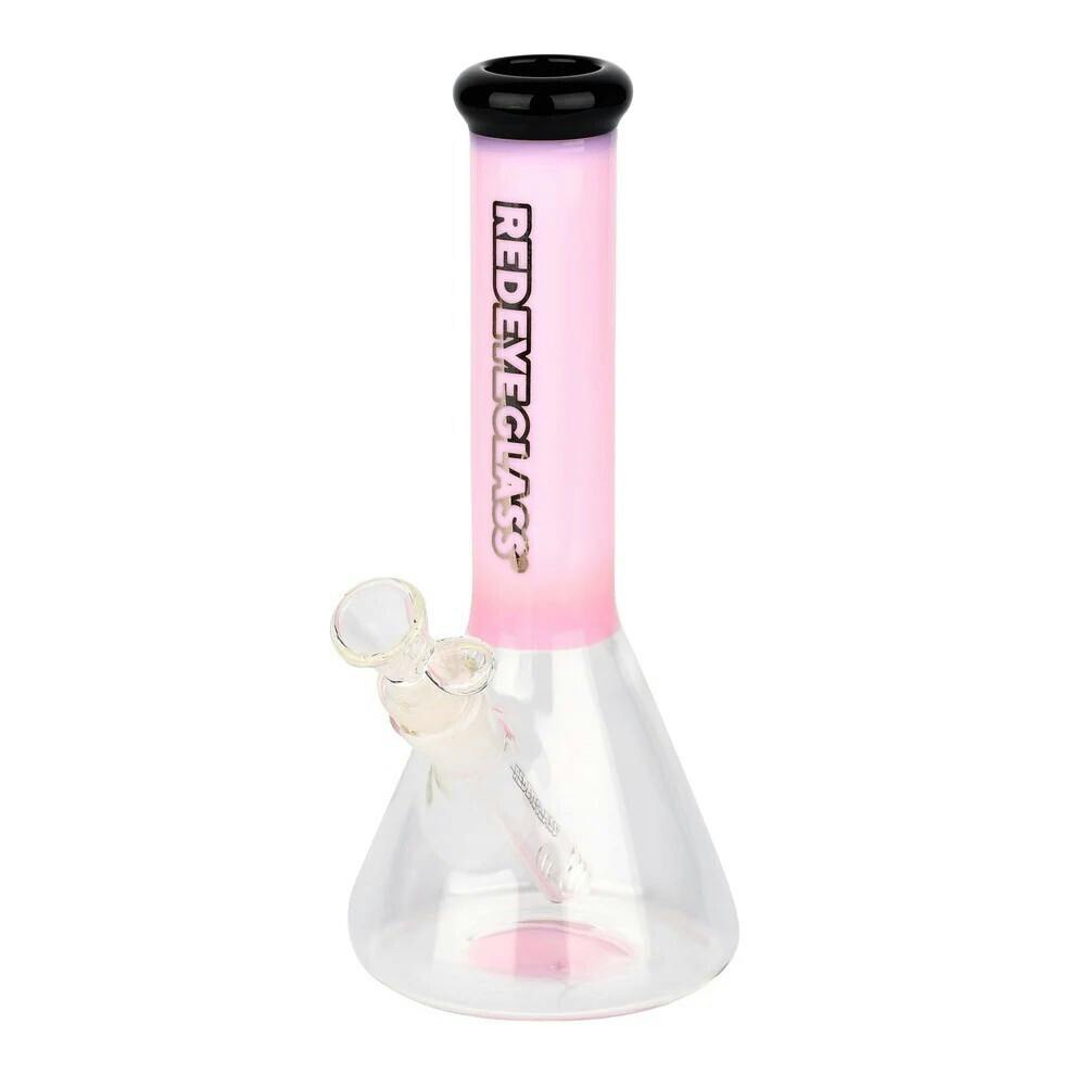 Red Eye Glass 9.5" Tall Pink Nollie Beaker Tube W/Black Mouthpiece