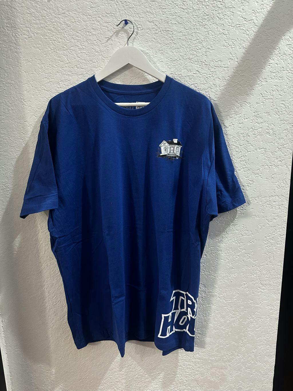 Trap House White Side Text on Blue Short Sleeve 2XLarge