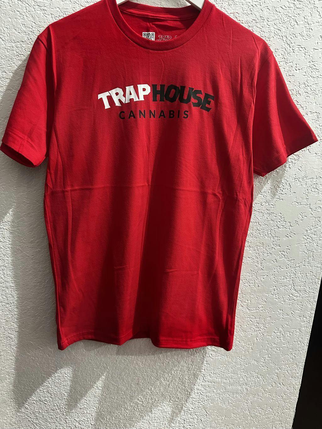 Trap House White Text Front Full Back Logo on Red Short Sleeve 2XLarge