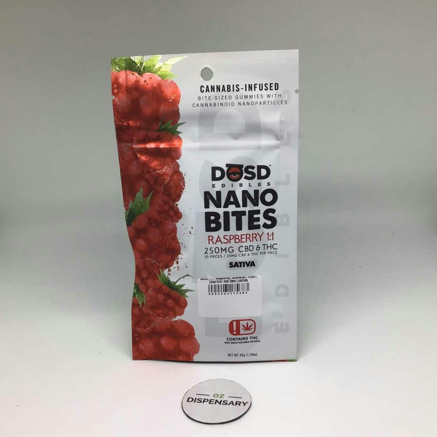 Nano Bites - Raspberry 1:1 CBD 250mg, Sativa Enhanced