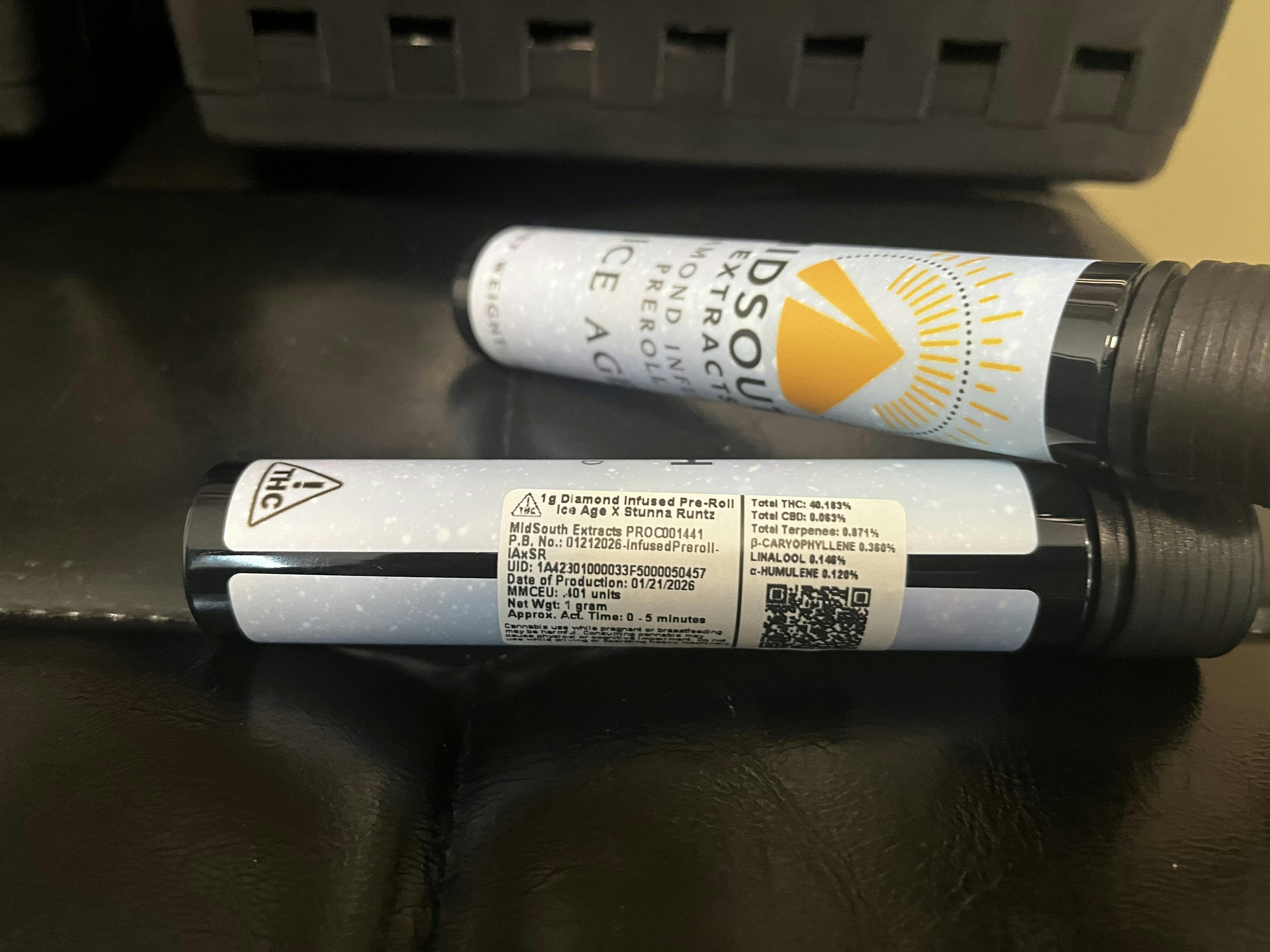 1g Diamond Infused Pre-roll - Ice Age x Stunna Runtz - 40.18% - 0457