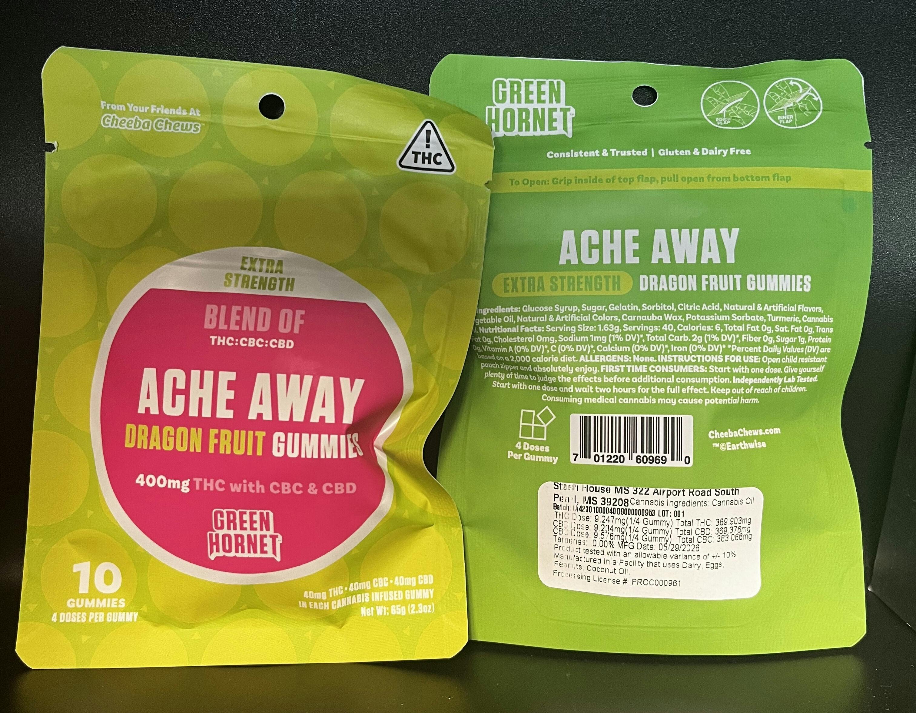 Green Hornet Dragon Fruit Ache Away High Dose 400mg 10 Pack