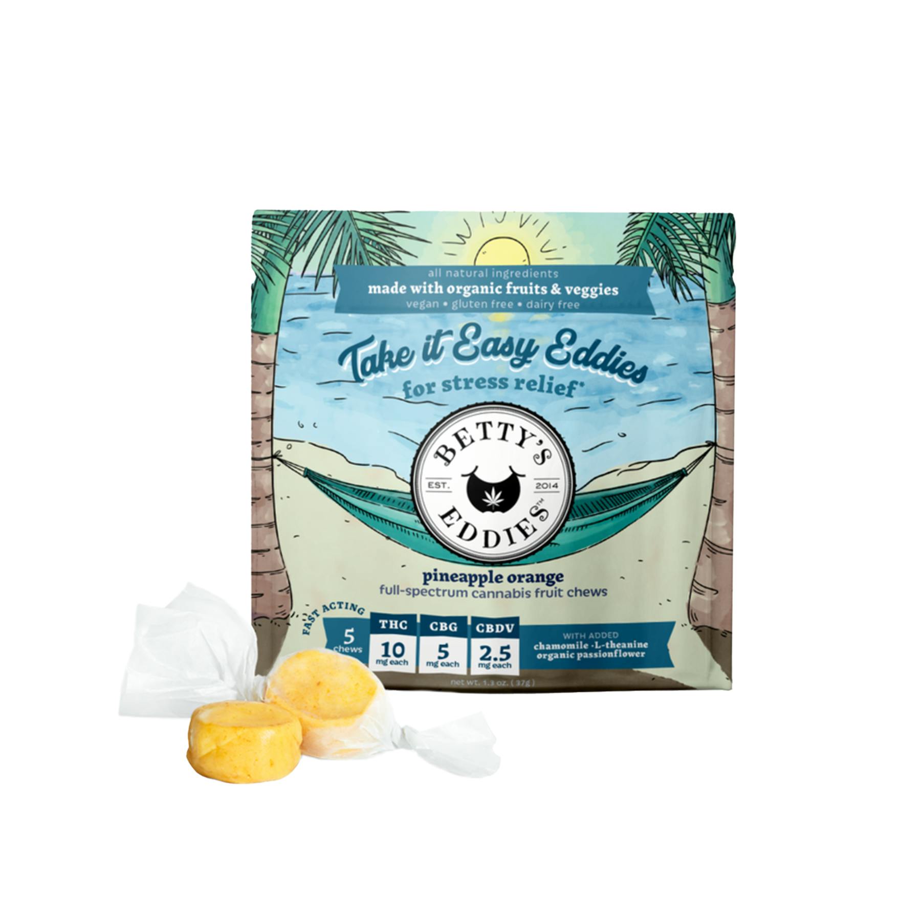 100MG TAKE IT EASY PINEAPPLE ORANGE THC:CBG:CBDV TAFFY