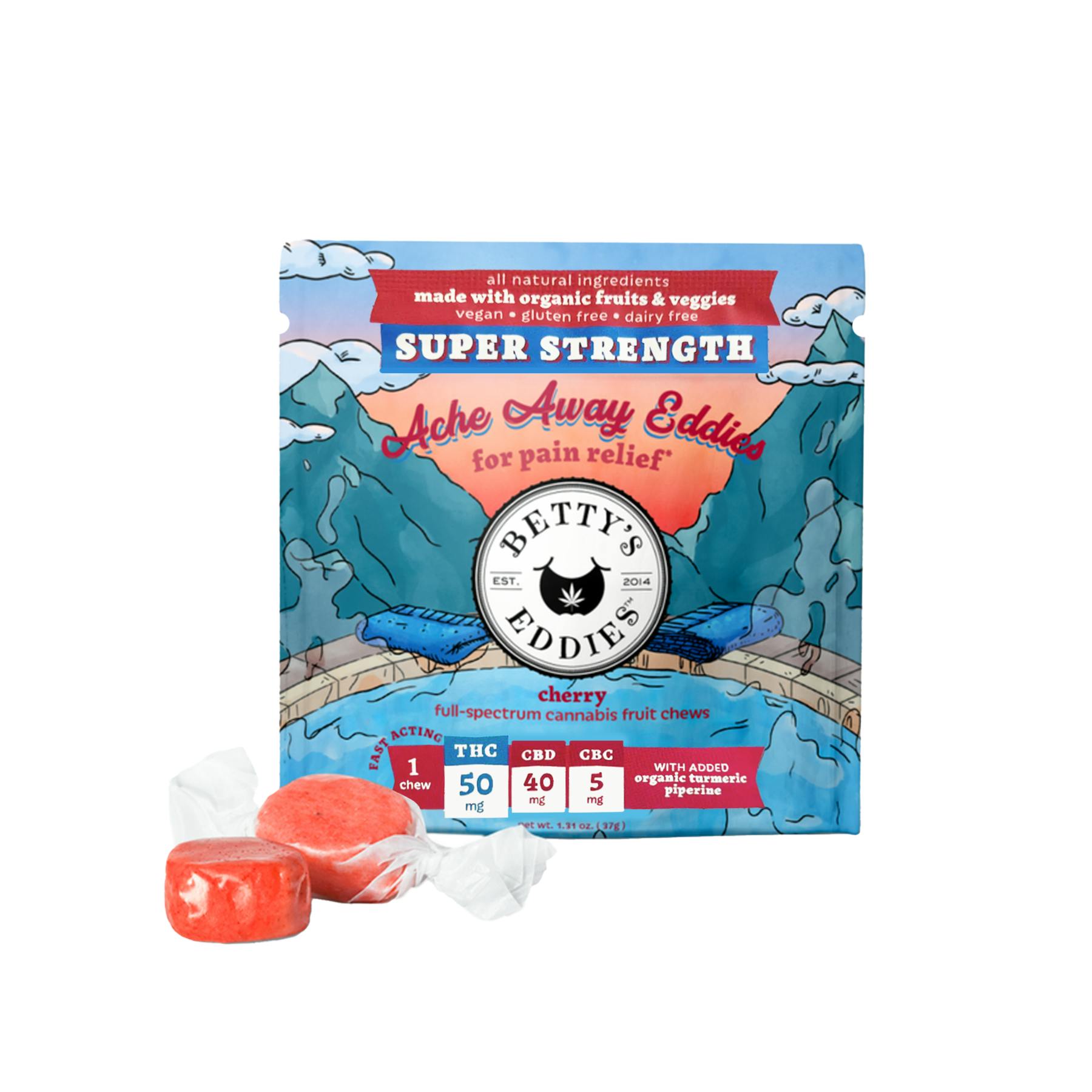 50MG ACHE AWAY CHERRY BOMB THC:CBD:CBC HIGH DOSE 1 PK TAFFY