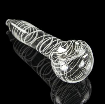 Assorted Glass Hand Pipe - - Clear Glass - White Striped Designed