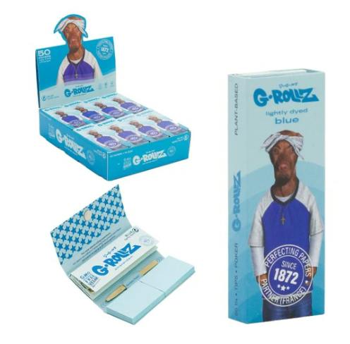 Rolling Papers + Tips - 11/4" - Pets Rock - Lightly Dyed Blue