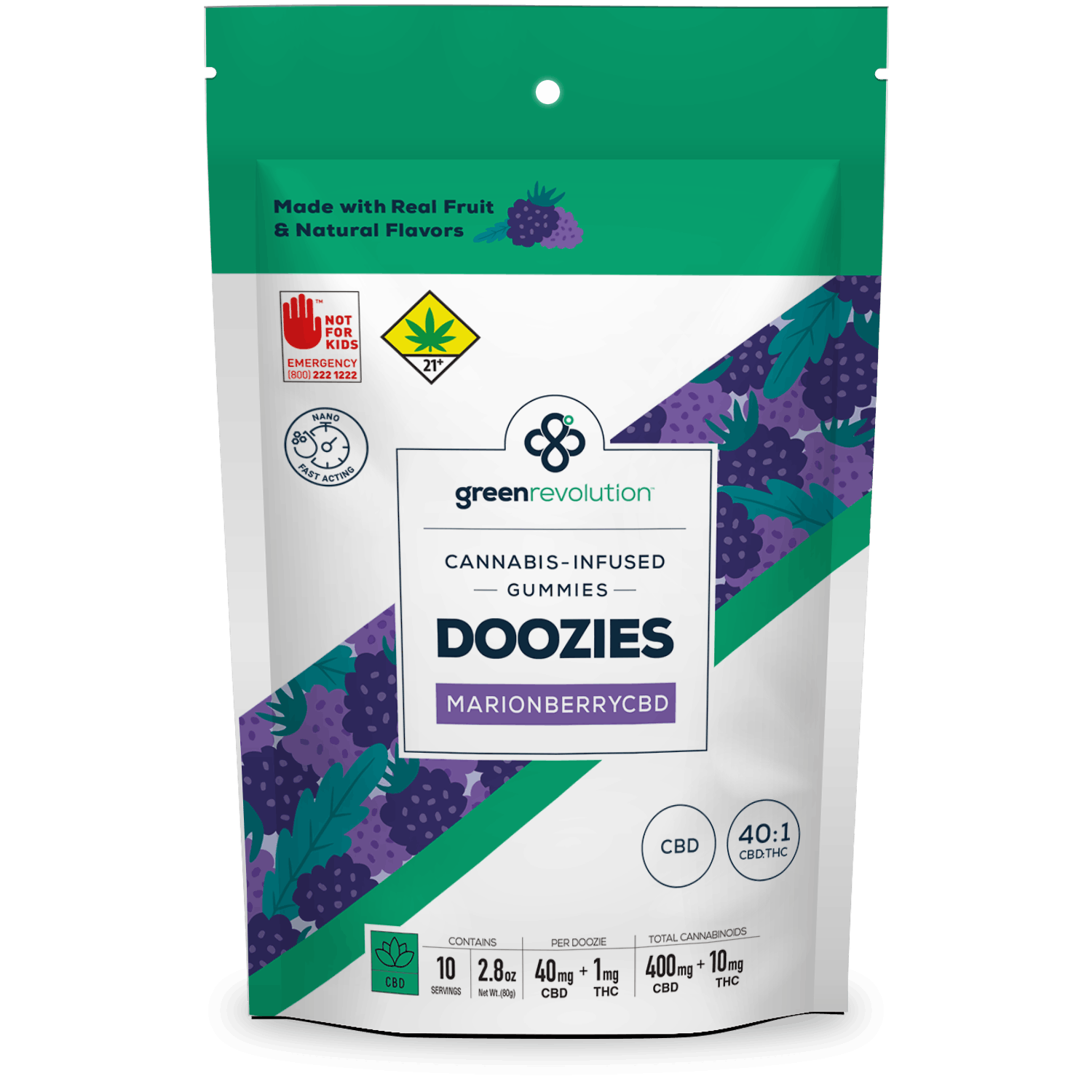 Green Revolution Nano Doozies Marionberry 40:1 (CBD:THC) 10pk 410 mg by Green Revolution