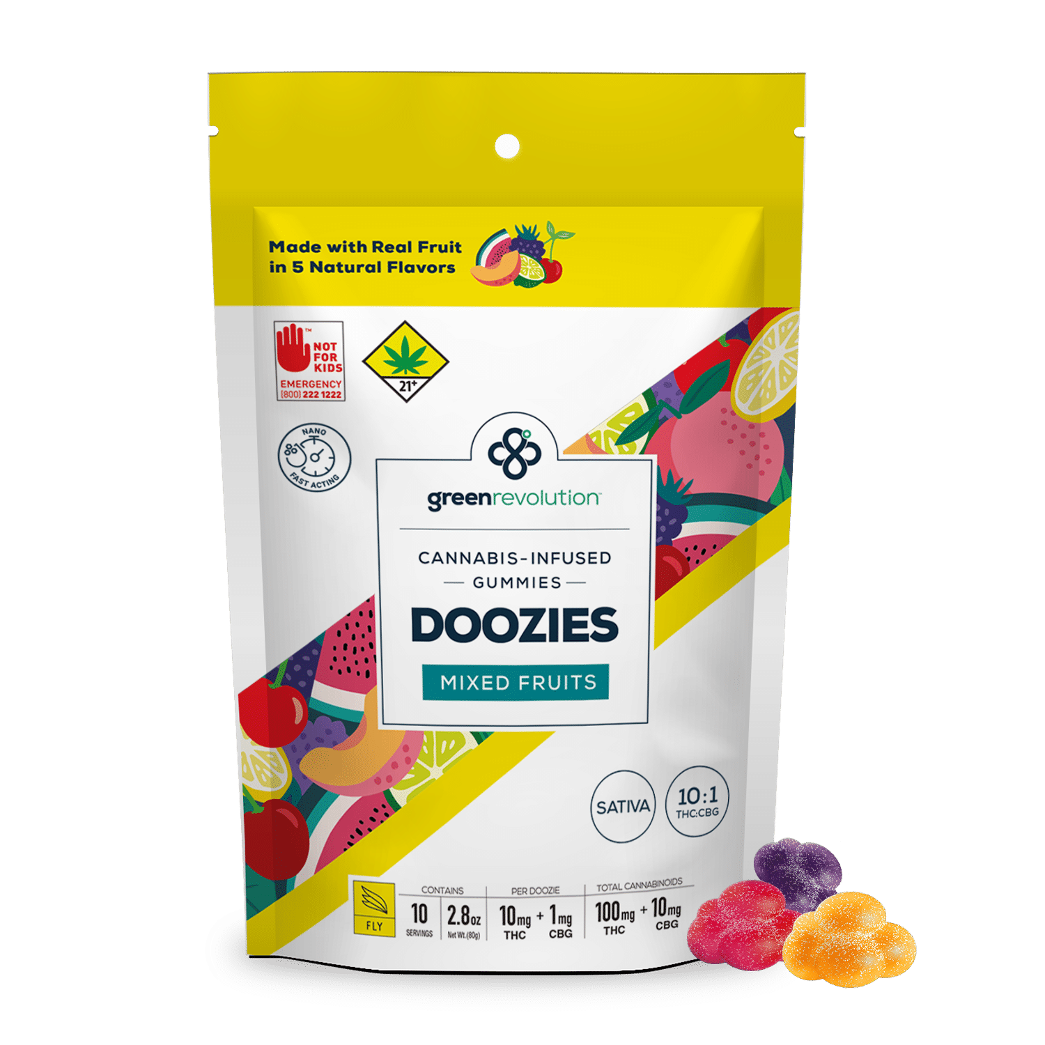 Green Revolution Nano Doozies Mixed Fruit Fly 10:1 (THC:CBG) 10pk 110mg by Green Revolution