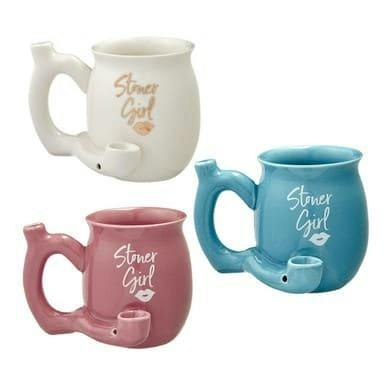 Premium Roast & Toast Ceramic Mug w/ Pipe - Stoner Girl - White