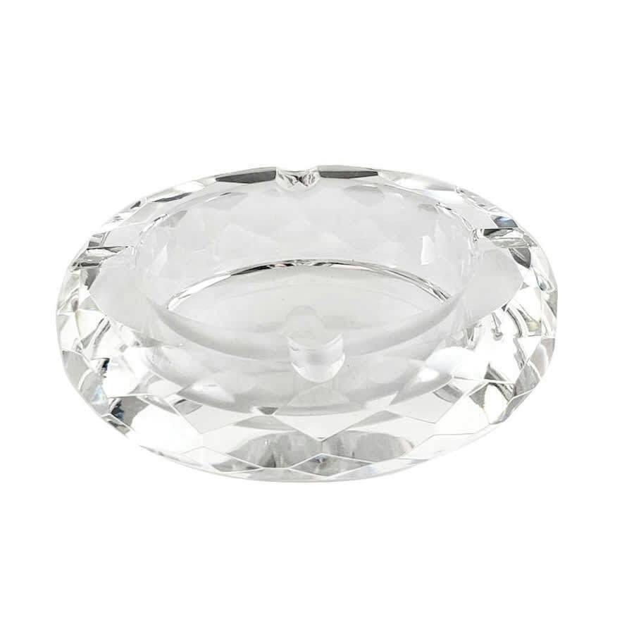 Glass Crystal Ashtray - Round Multi Faceted - Clear