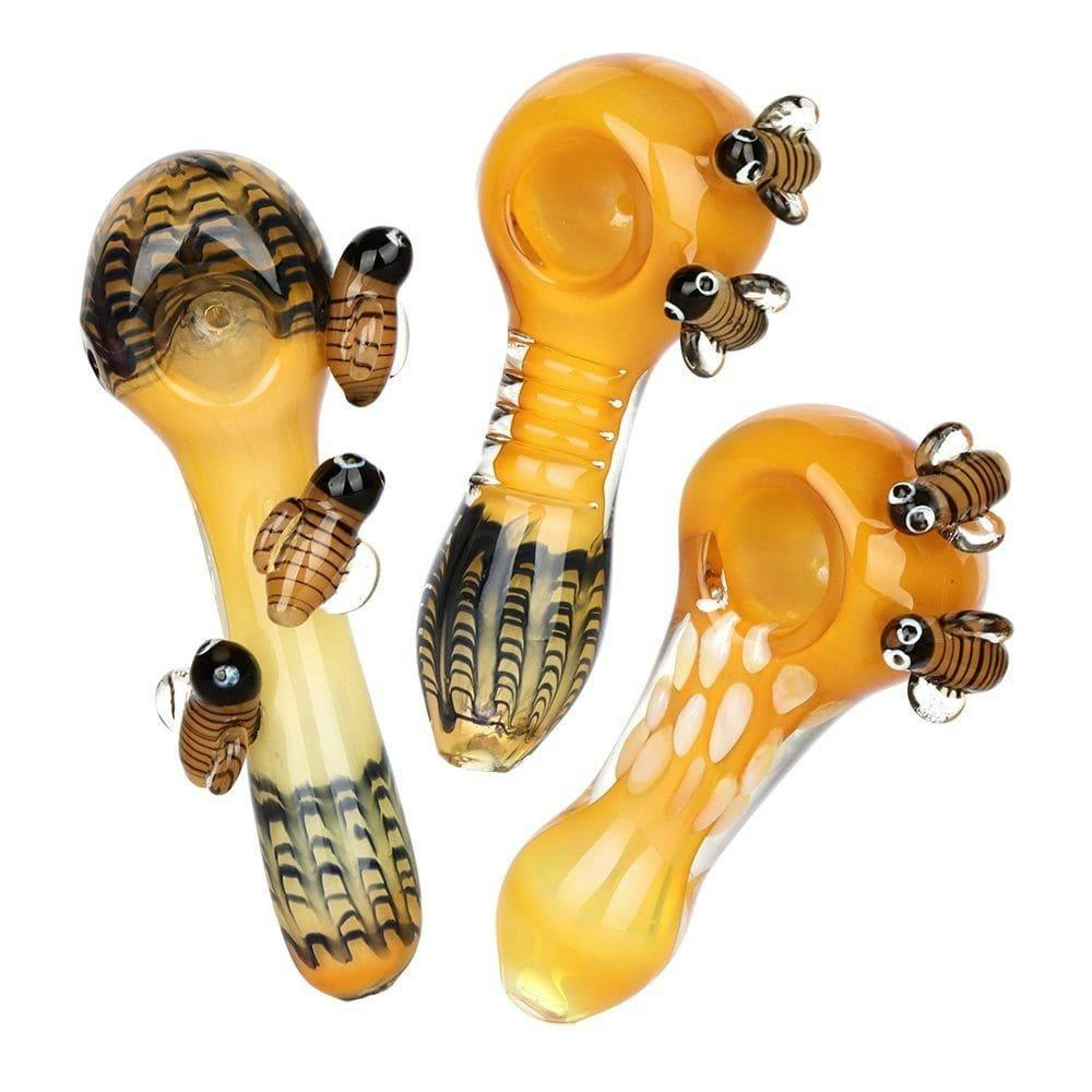 4-5" Bumble Bee Glass Spoon Pipes, Assorted Colours & Styles