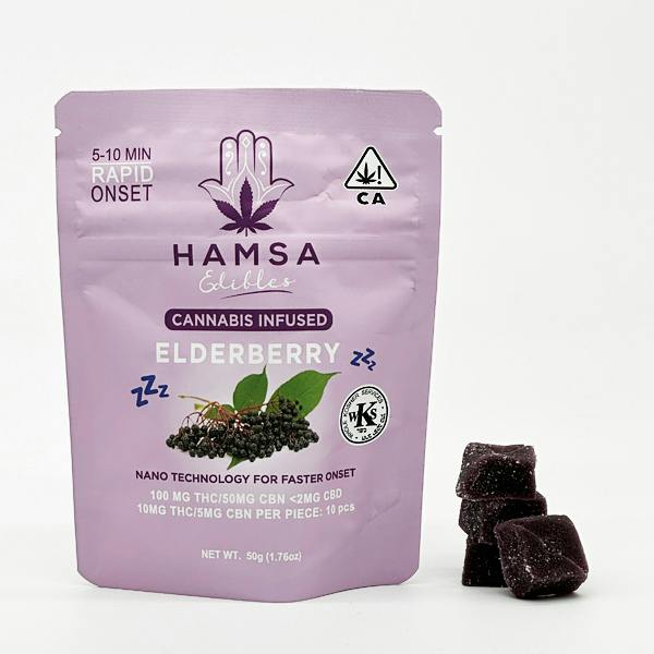 Hamsa 100mg THC/CBN For Sleep - Certified Kosher Nano Gummies - Elderberry