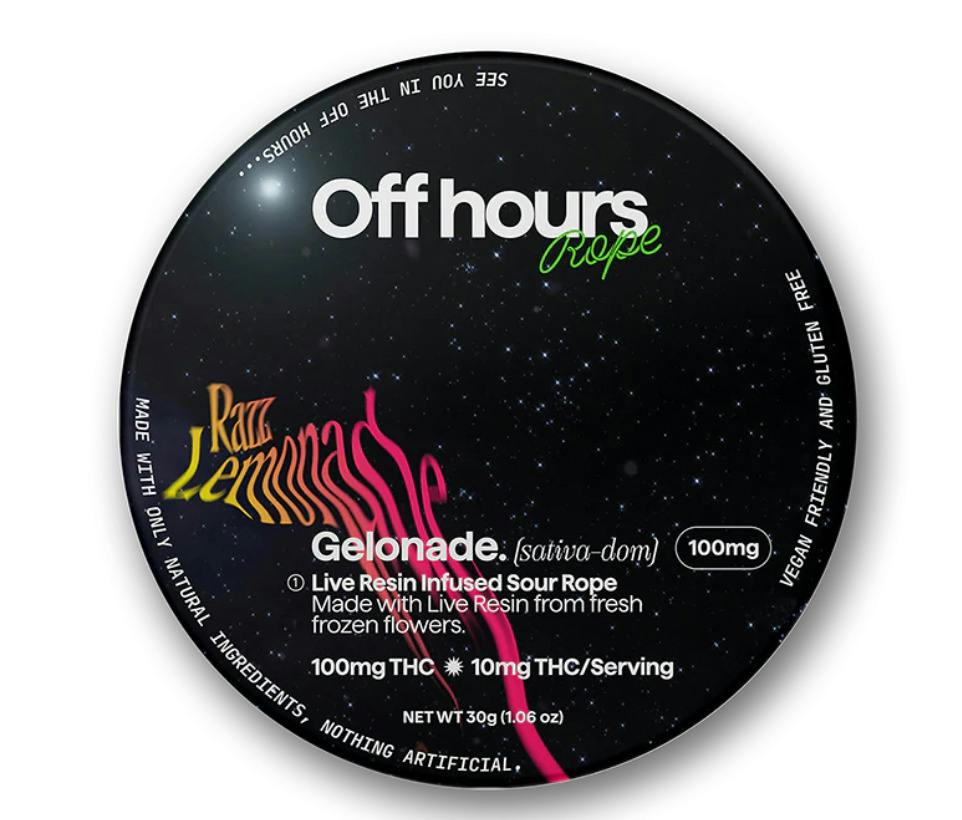 Off Hours | Gelonade (Razz-Lemonade) Live Resin Sour Rope | Edible | 10 x