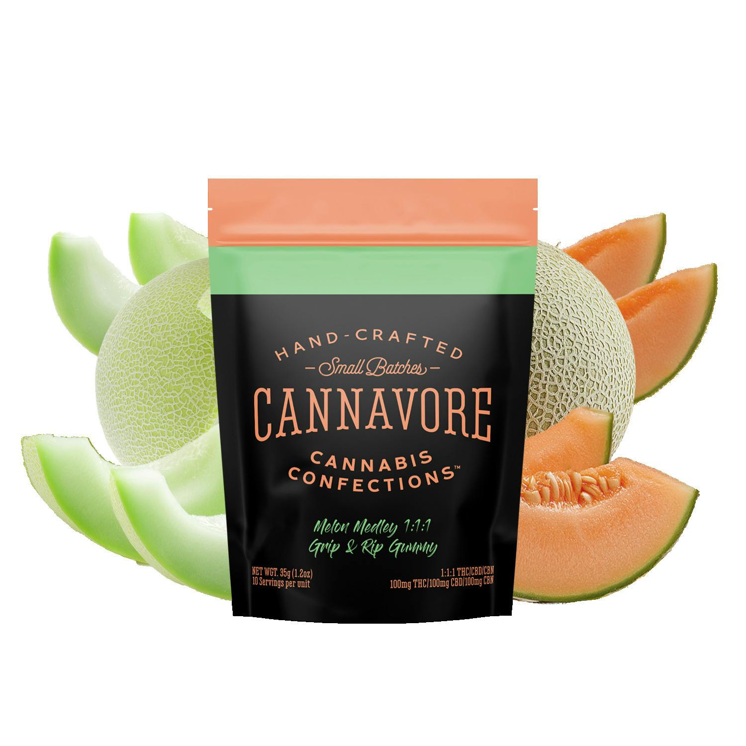 Cannavore Melon Medley 1:1:1 CBN:CBD:THC Scored Single Gummies 100mg 1pk