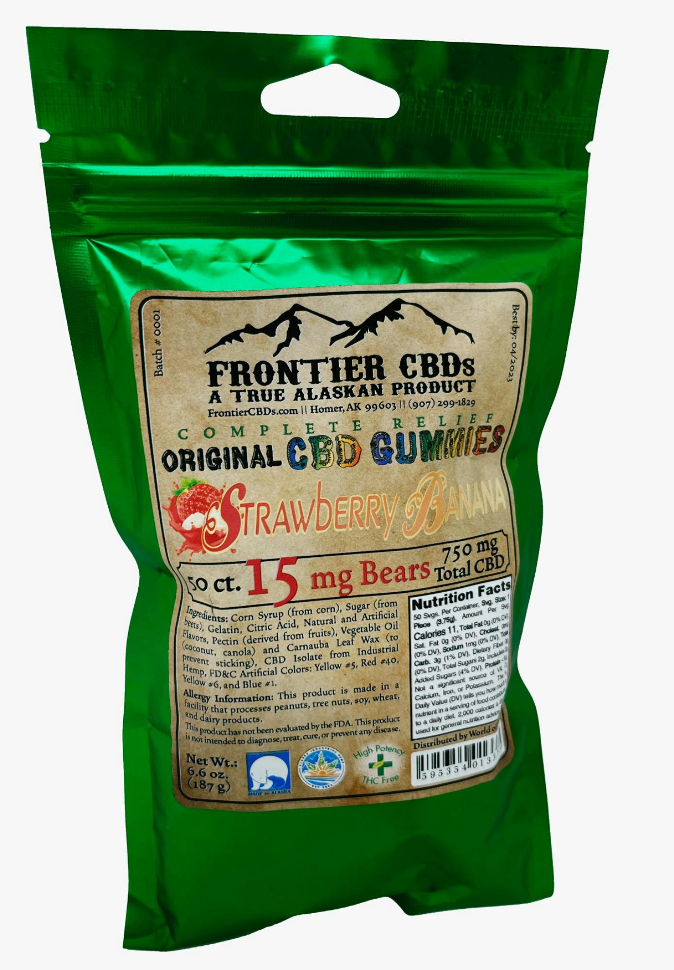 15mg CBD Strawberry Banana Gummy Bear 50-Pack by Frontier CBD