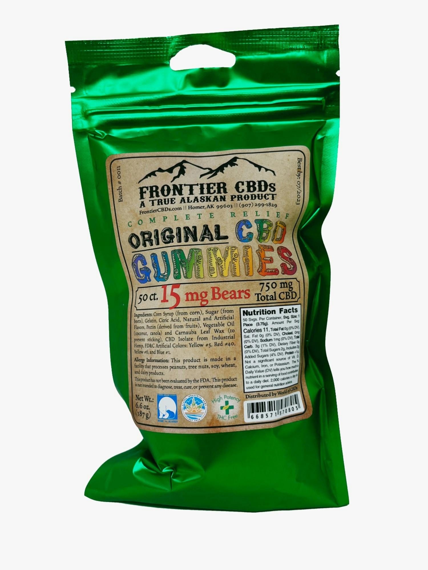 15mg CBD Gummy Bear 50-Pack Original Flavor by Frontier CBDs