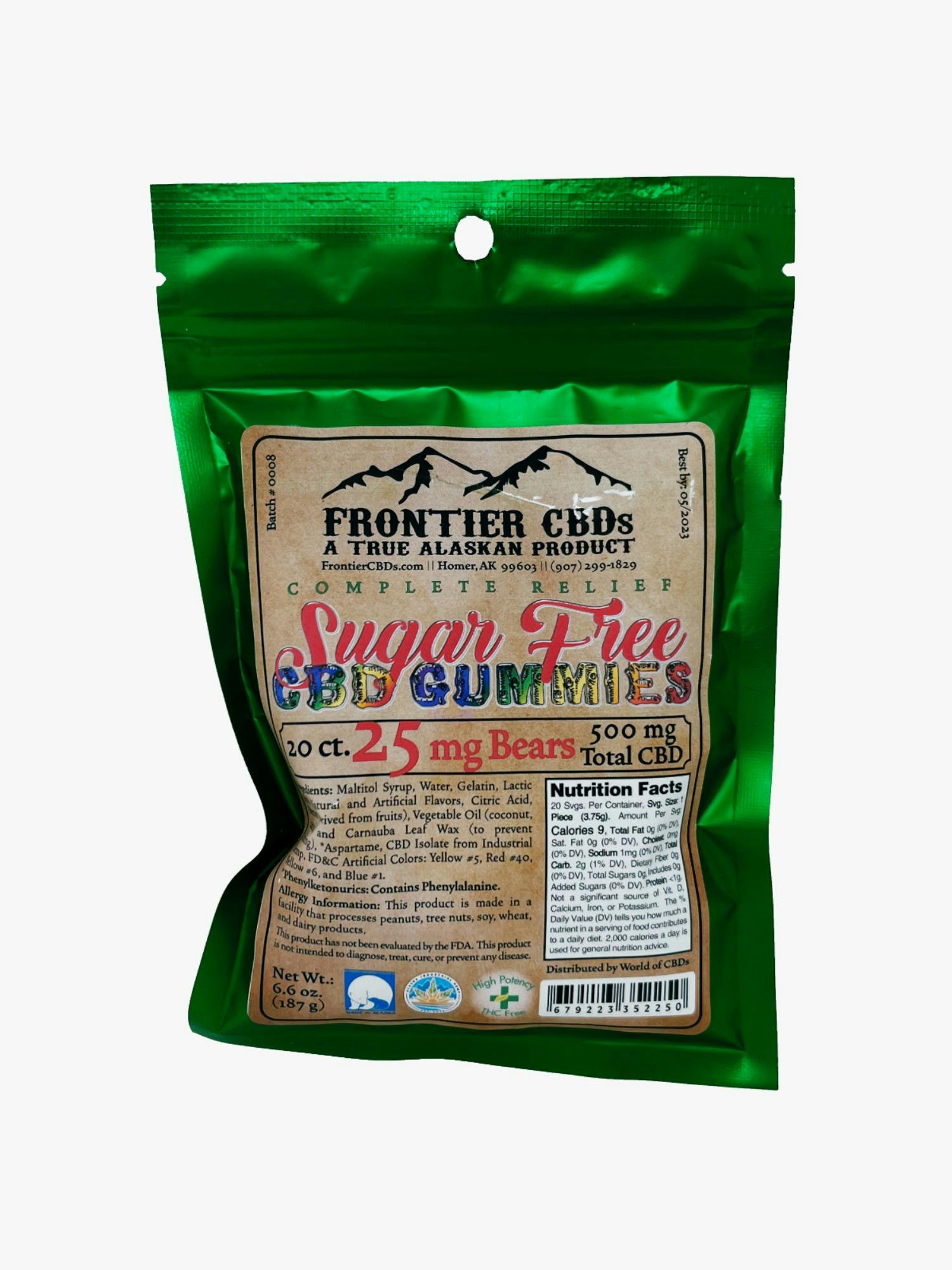 25mg Sugar Free CBD Gummy Bear 20-Pack by Frontier CBD's