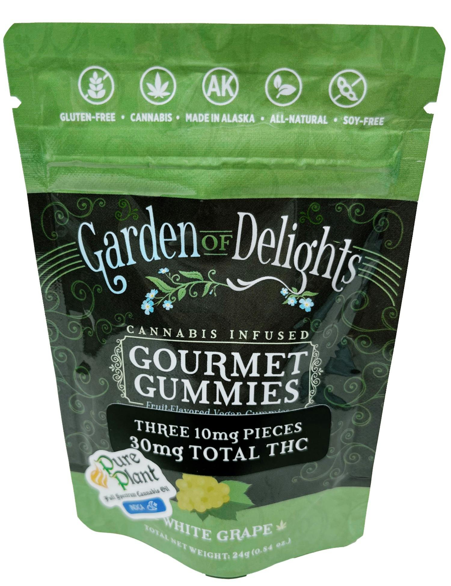 30mg 1:1 Indica White Grape Gummies by Garden of Delights