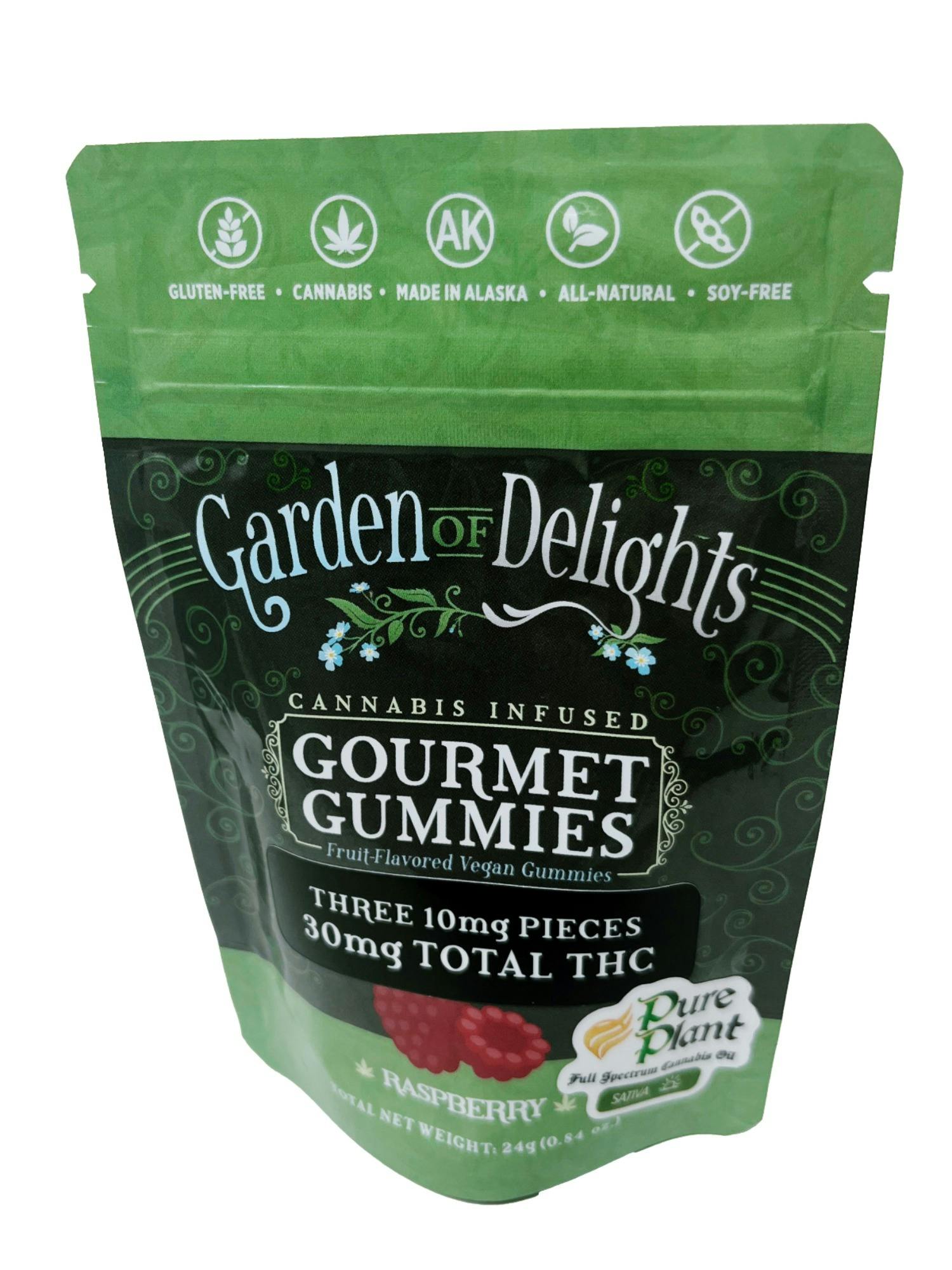 30mg 1:1 Indica Raspberry Gummies by Garden of Delights