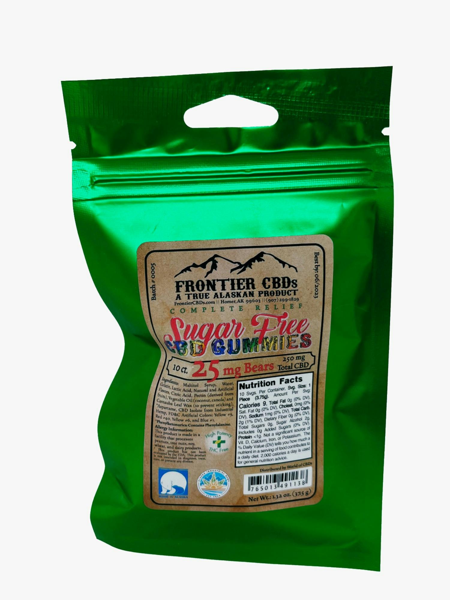 25mg CBD Sugar Free Gummy Bears 10-Pack by Frontier CBD