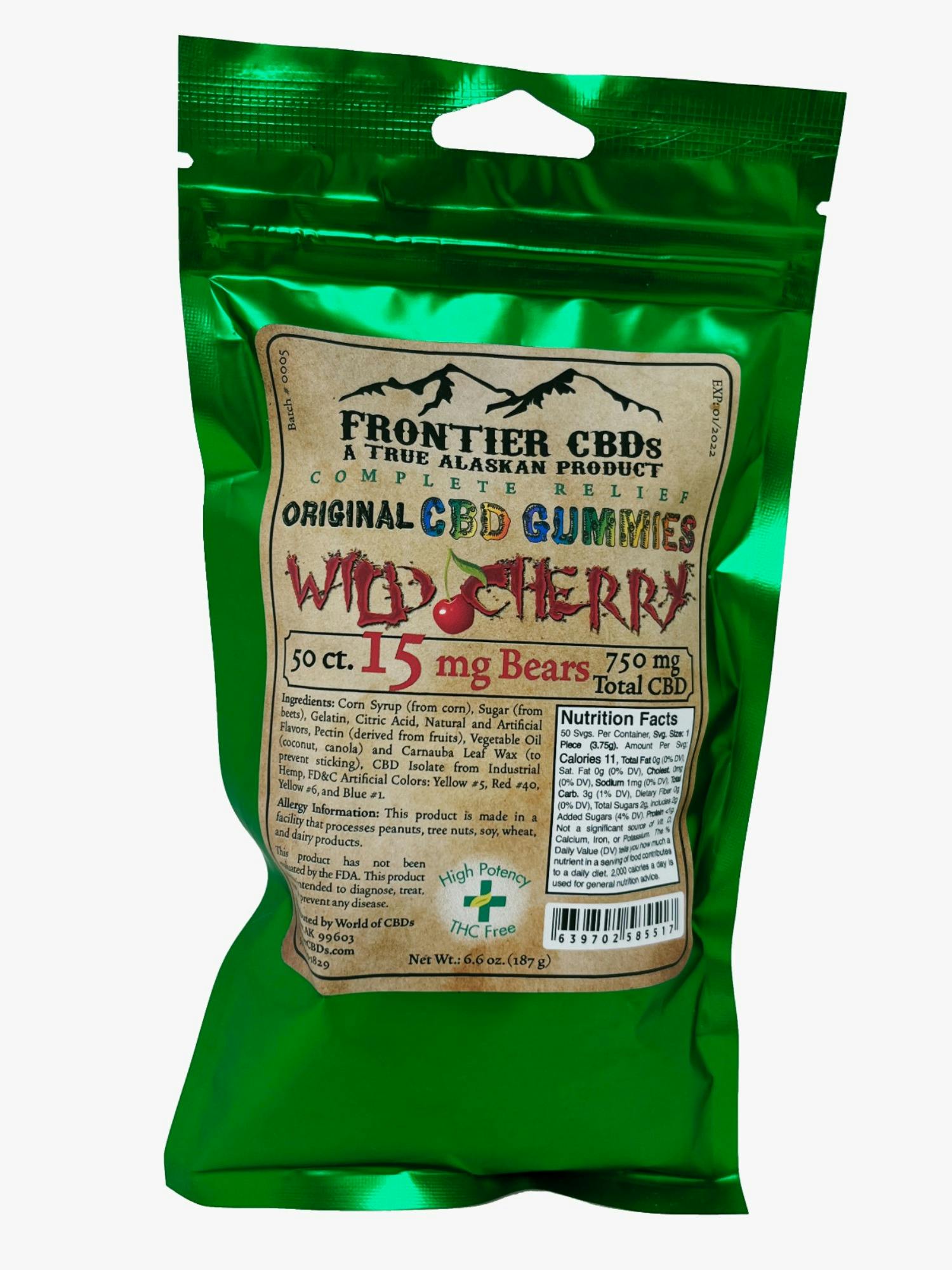 15mg CBD Gummy Bear 50-Pack Wild Cherry Flavor by Frontier CBDs