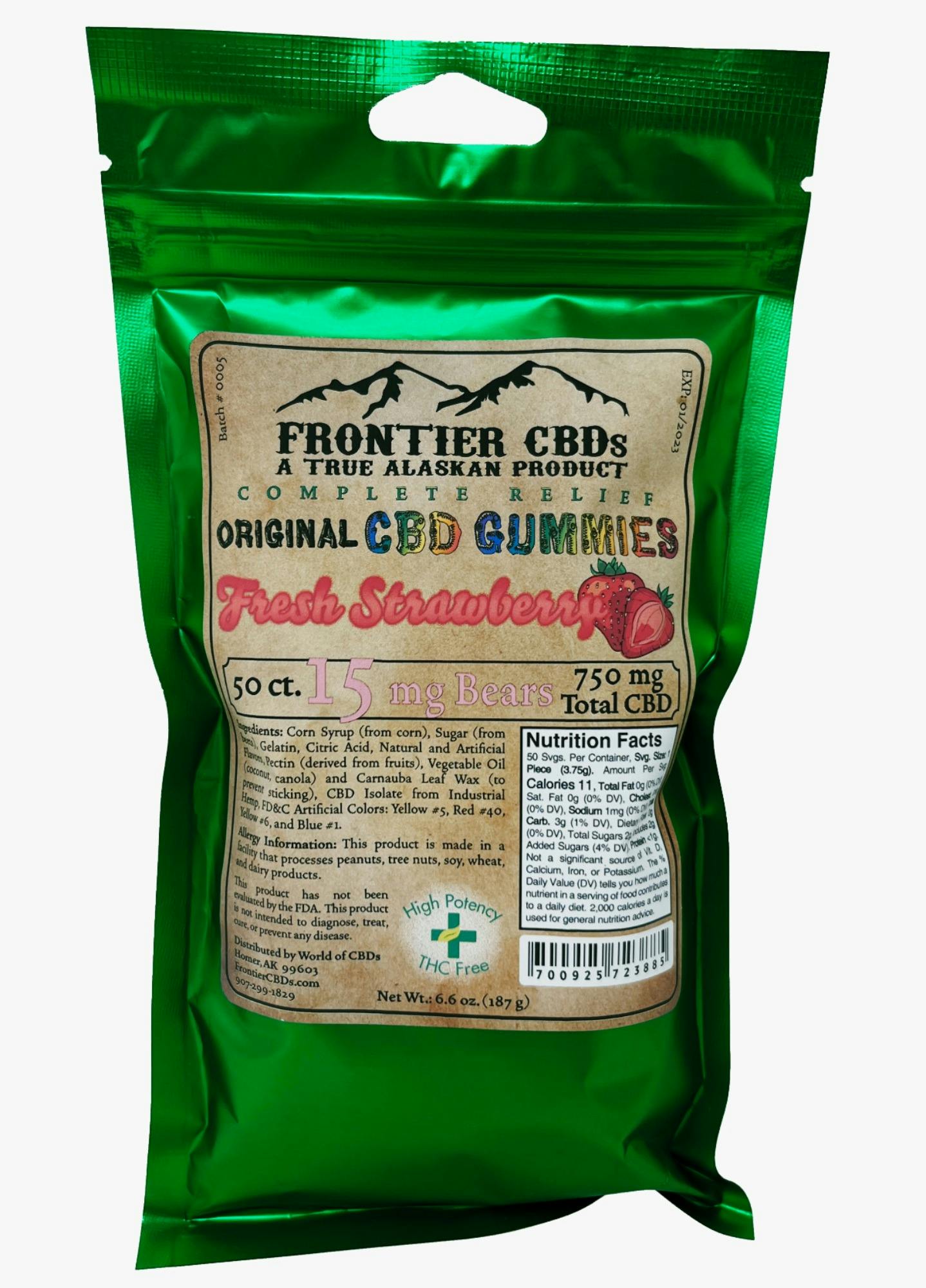 15mg CBD Fresh Strawberry Gummies 50-pack by Frontier CBDs