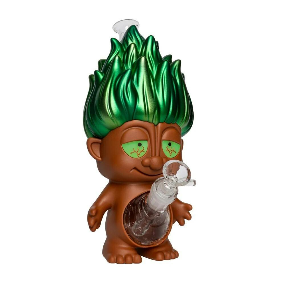 10" Tall PVC & Glass Green Troll Water Pipe