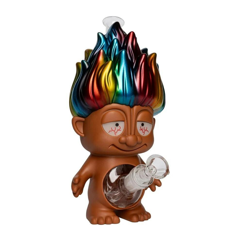10" Tall PVC & Glass Red Troll Water Pipe