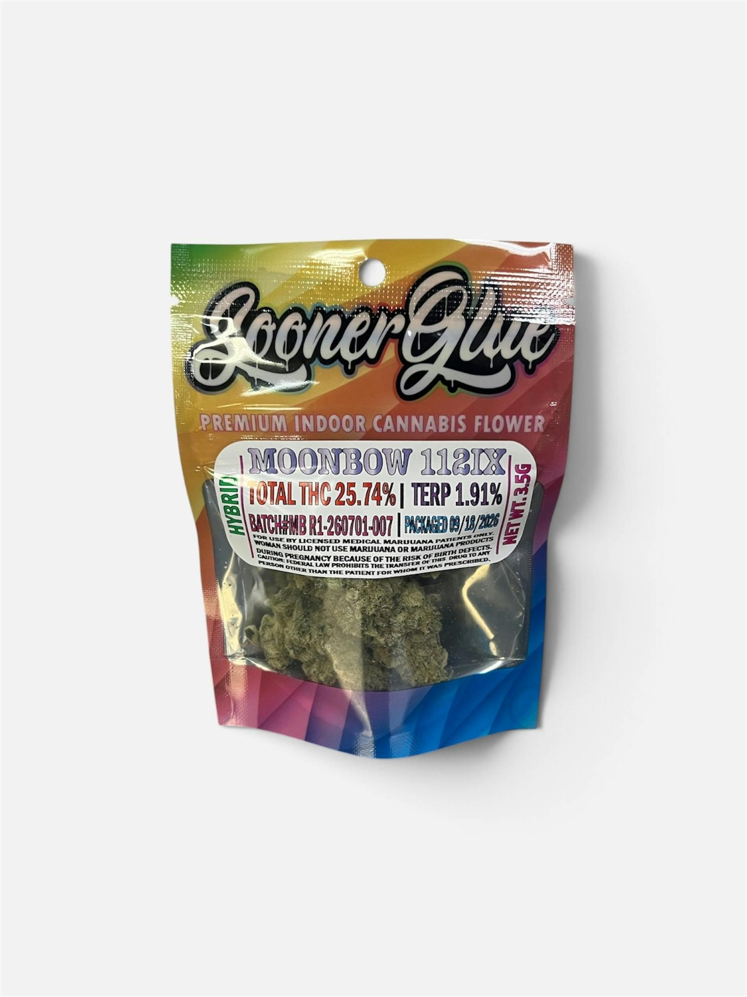 SoonerGlue Pre-Pack Flower - 3.5g Moonbow 112 IX - Hybrid