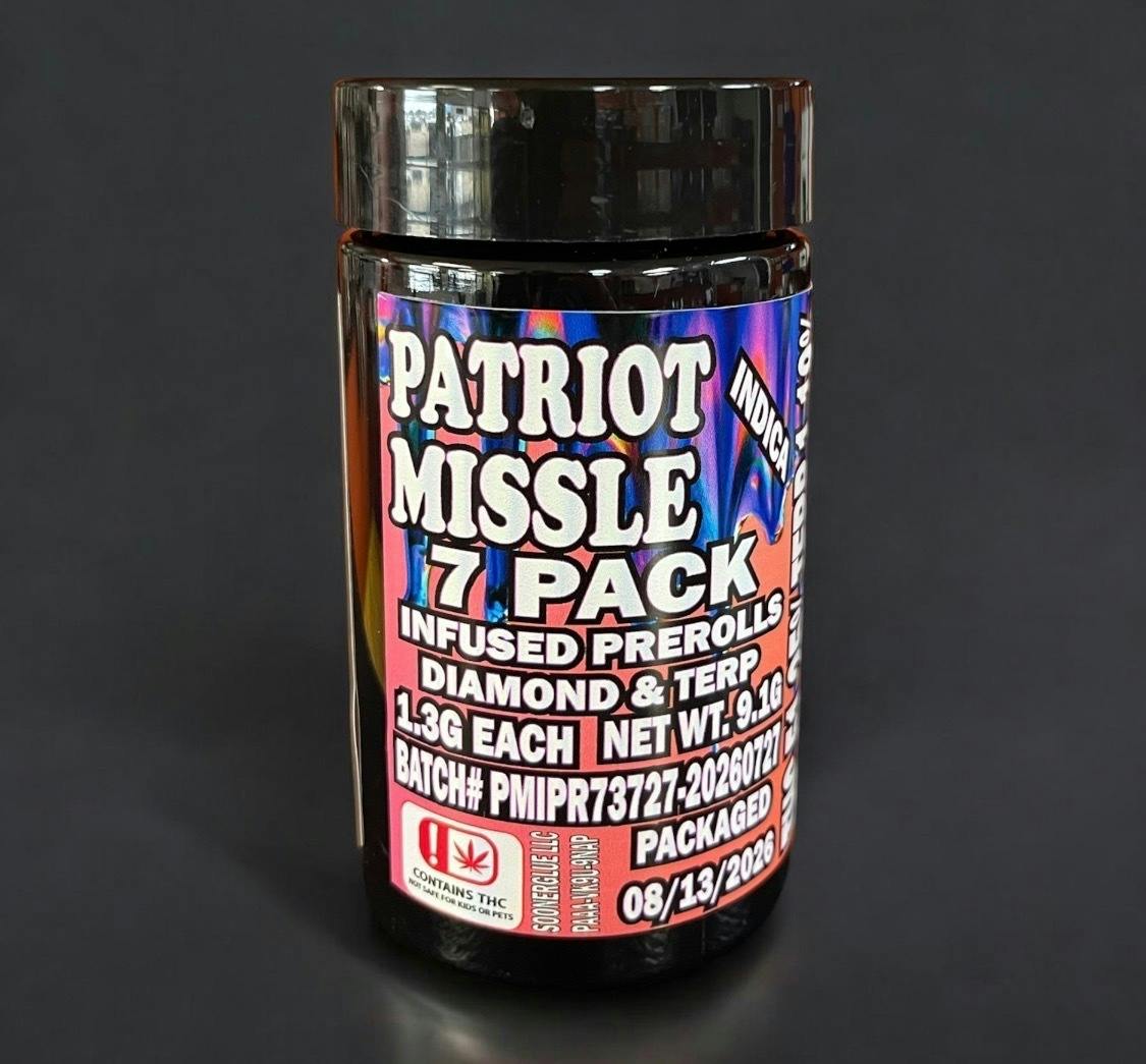 SoonerGlue 7pk - 1.3g Diamond&Terp Infused PR- Patriot Missile - Indica - 9.1g