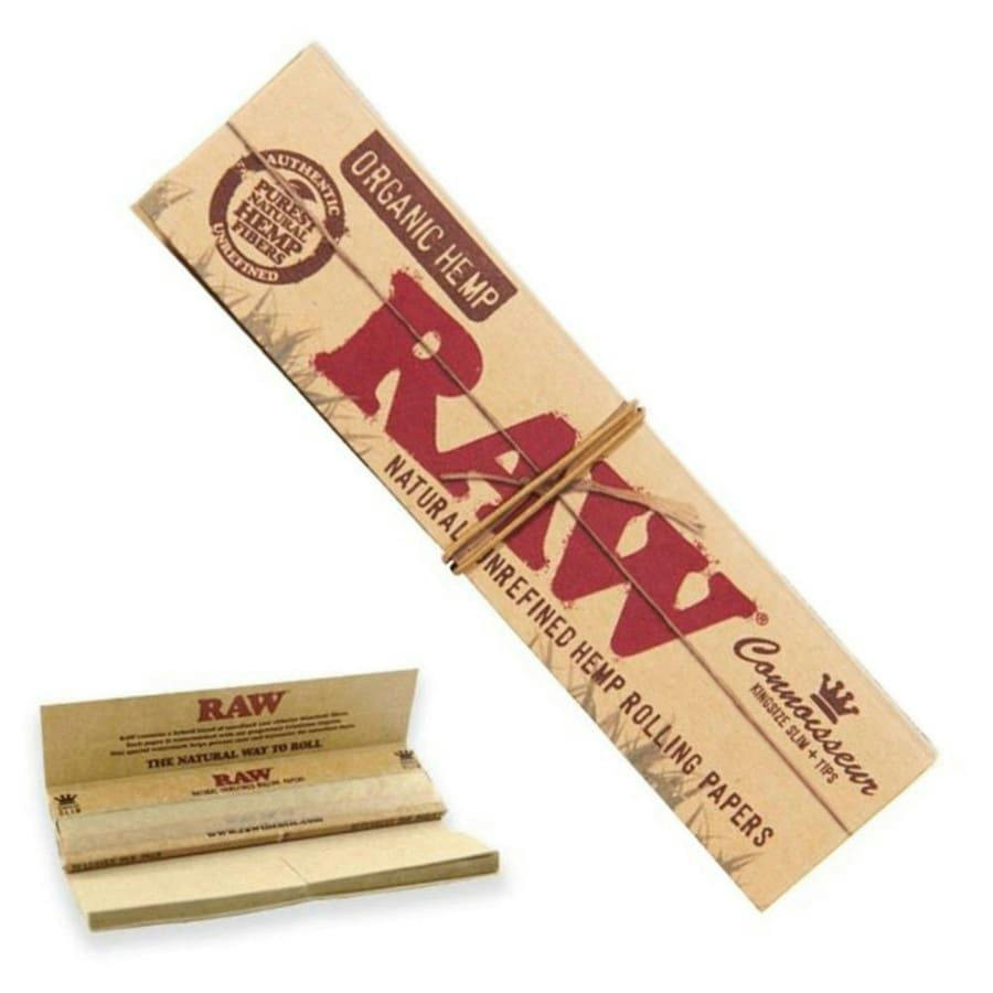 RAW King Size Slim Organic Natural Unrefined Hemp Connoisseur w/ Tips