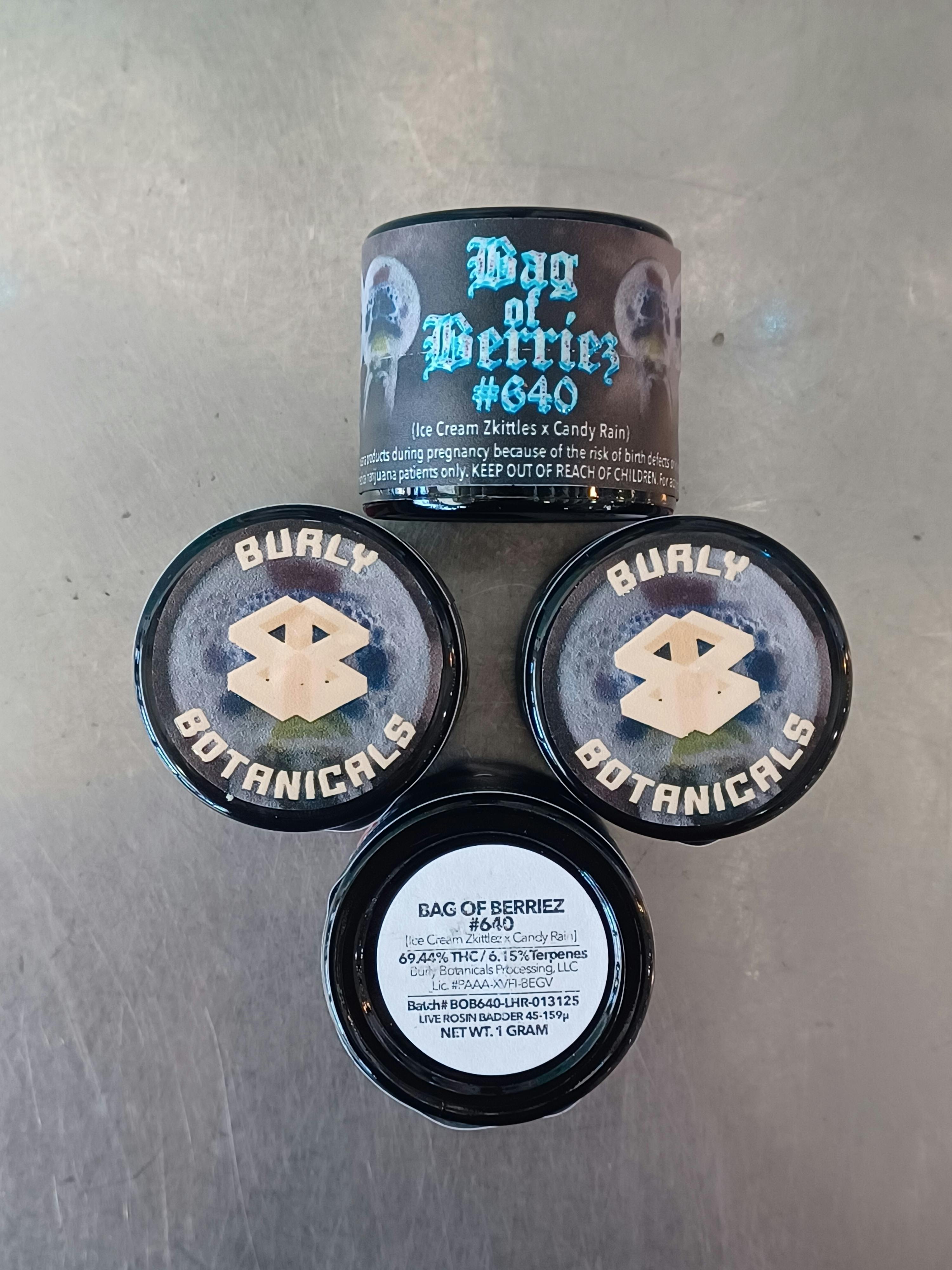 1g Burly Botanicals Indica Live Rosin - Bag of Berriez #640