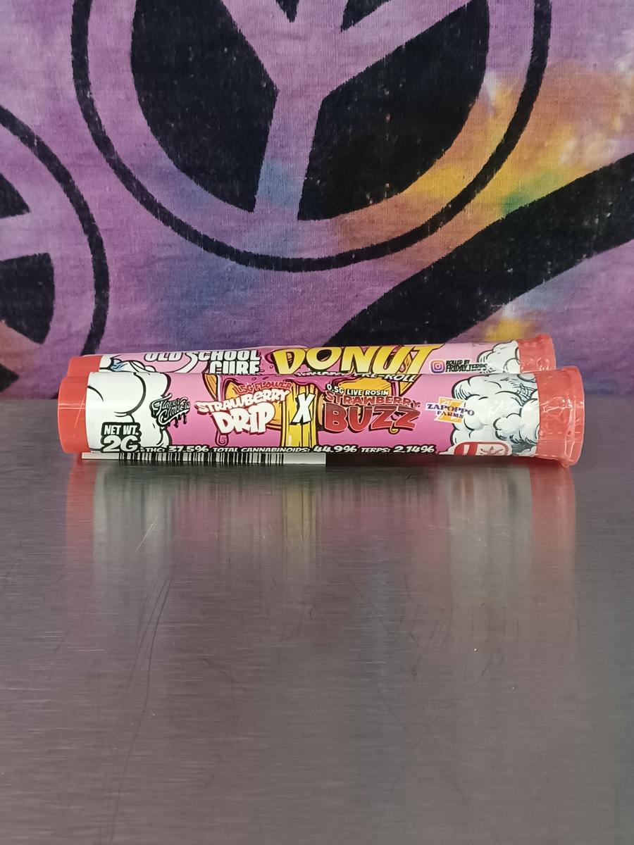 2g Old School Donut Pre-roll -1.5G flower + 0.5 Rosin - Strawberry Drip x Strawberry Buzz