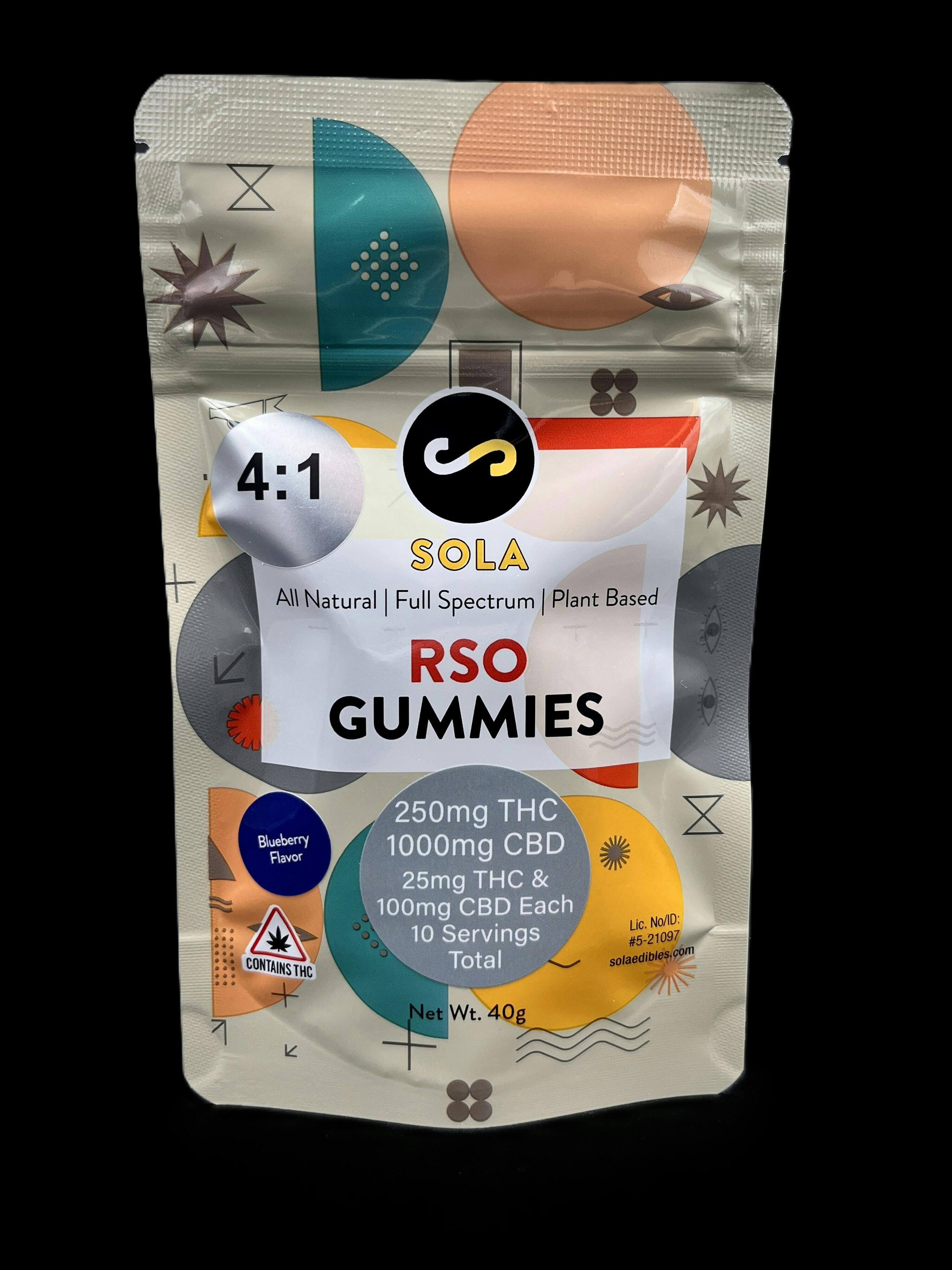 Sola Edibles - RSO 4:1 CBD:THC Gummies (Blueberry)