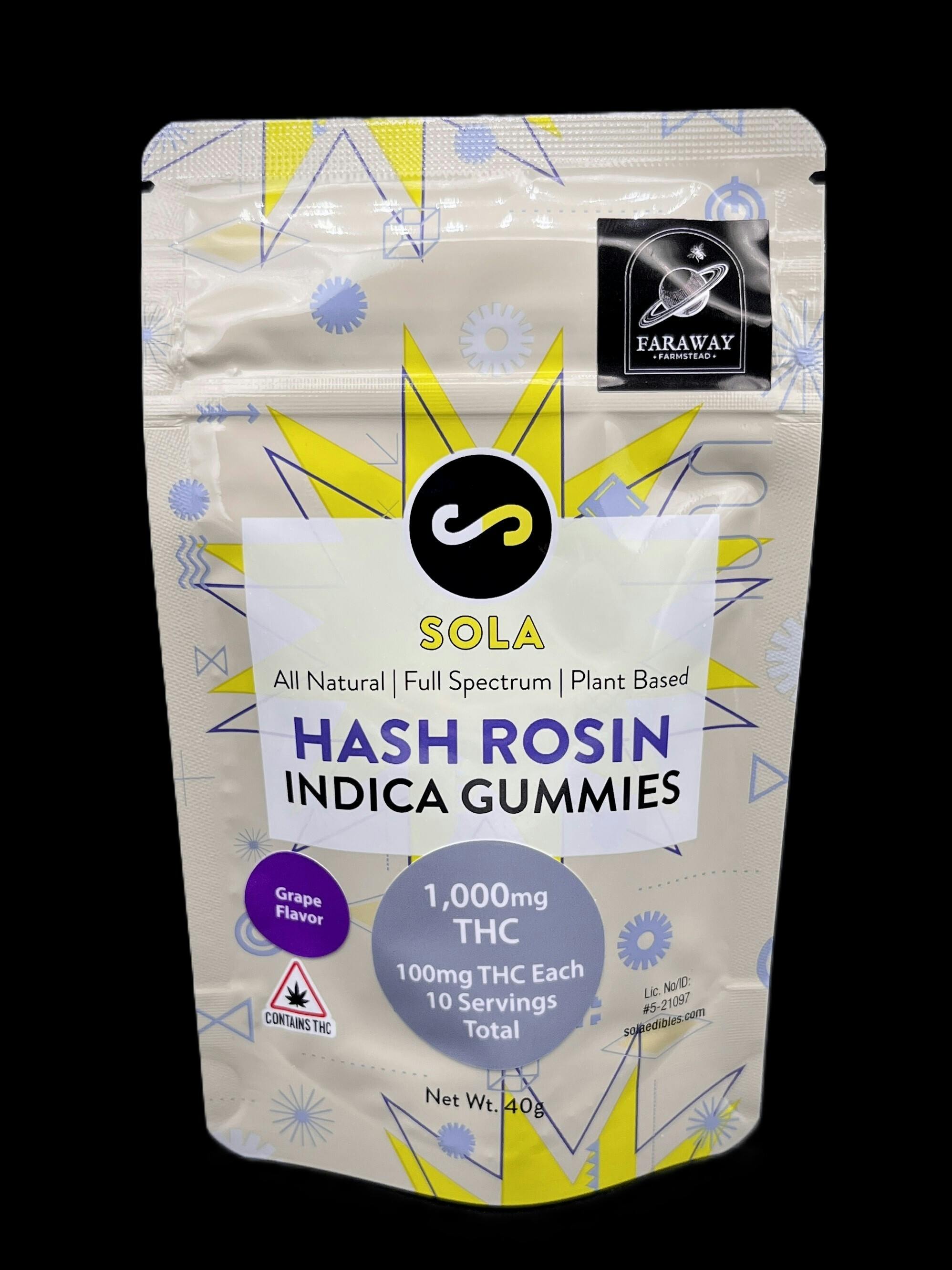 Sola Edibles - Indica Hash Rosin Gummies (Grape)