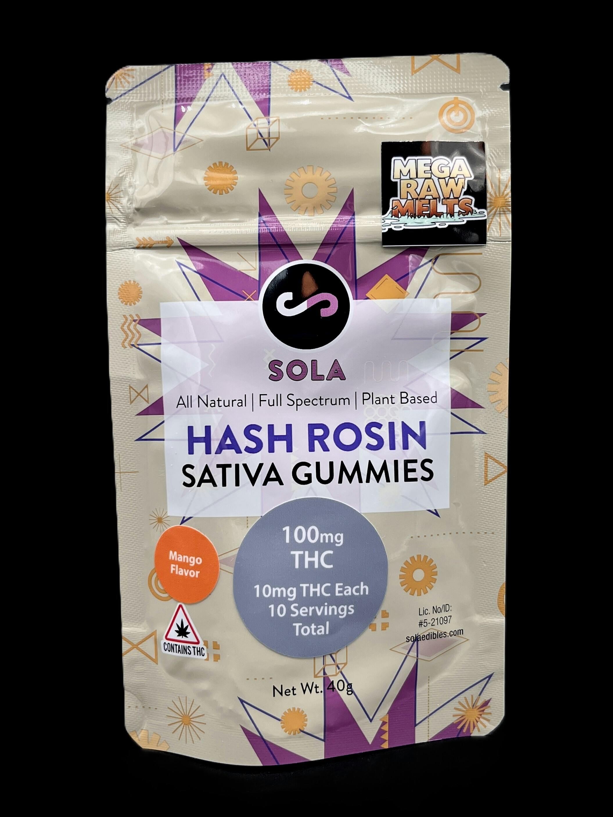 Sola Edibles - Sativa Hash Rosin Gummies (Mango)