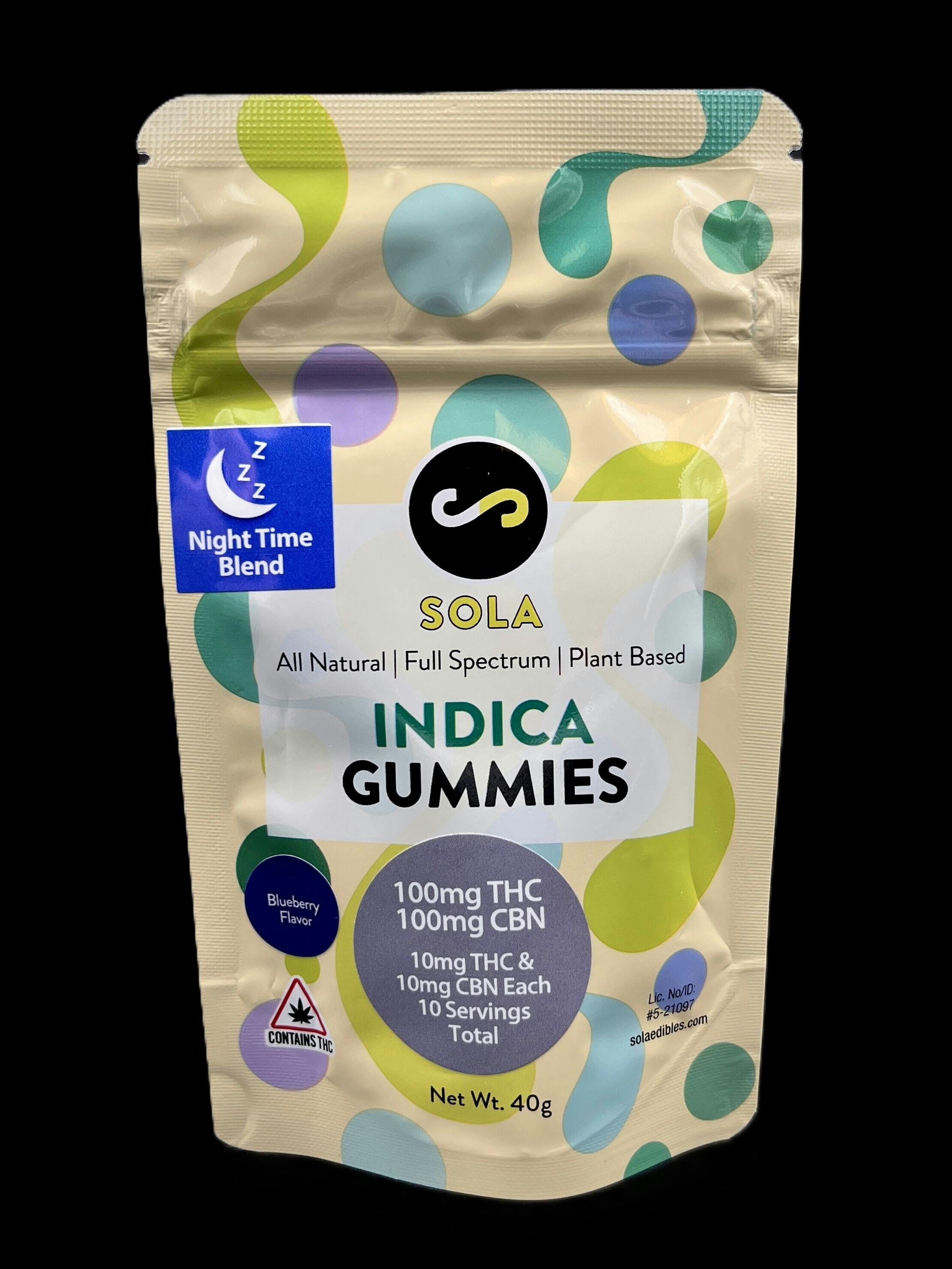 Sola Edibles - 1:1 THC:CBN "Night Time Blend" Gummies (Blueberry)