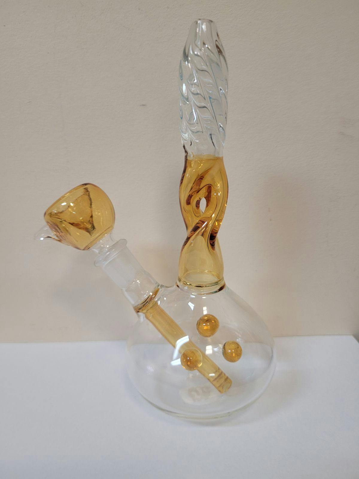 Twisted Mouthpiece Glass Bong - 6 inch Yellow