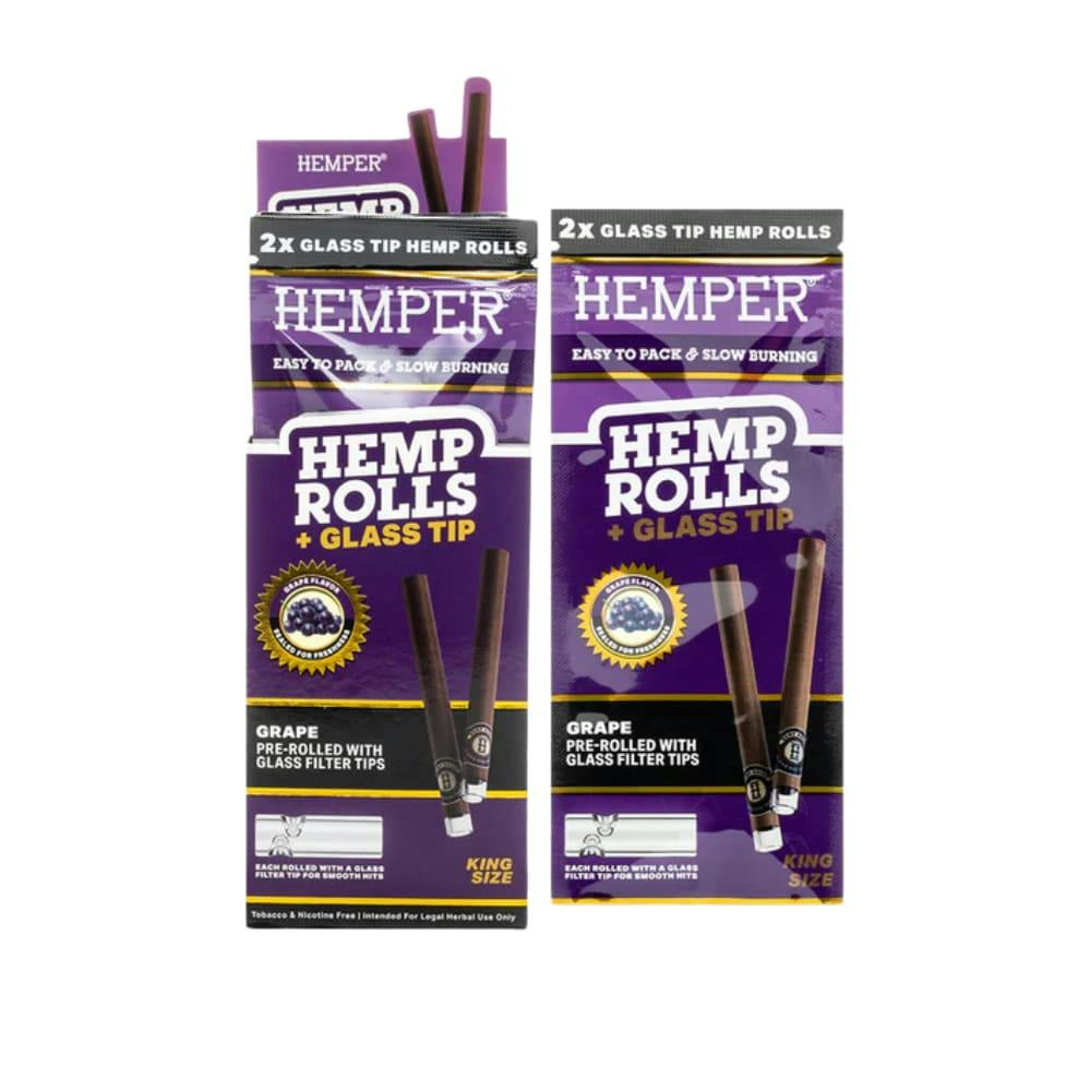 Hemper Pre-Rolled 2pk KS Size Hemp Rolls + Glass Tip - Grape