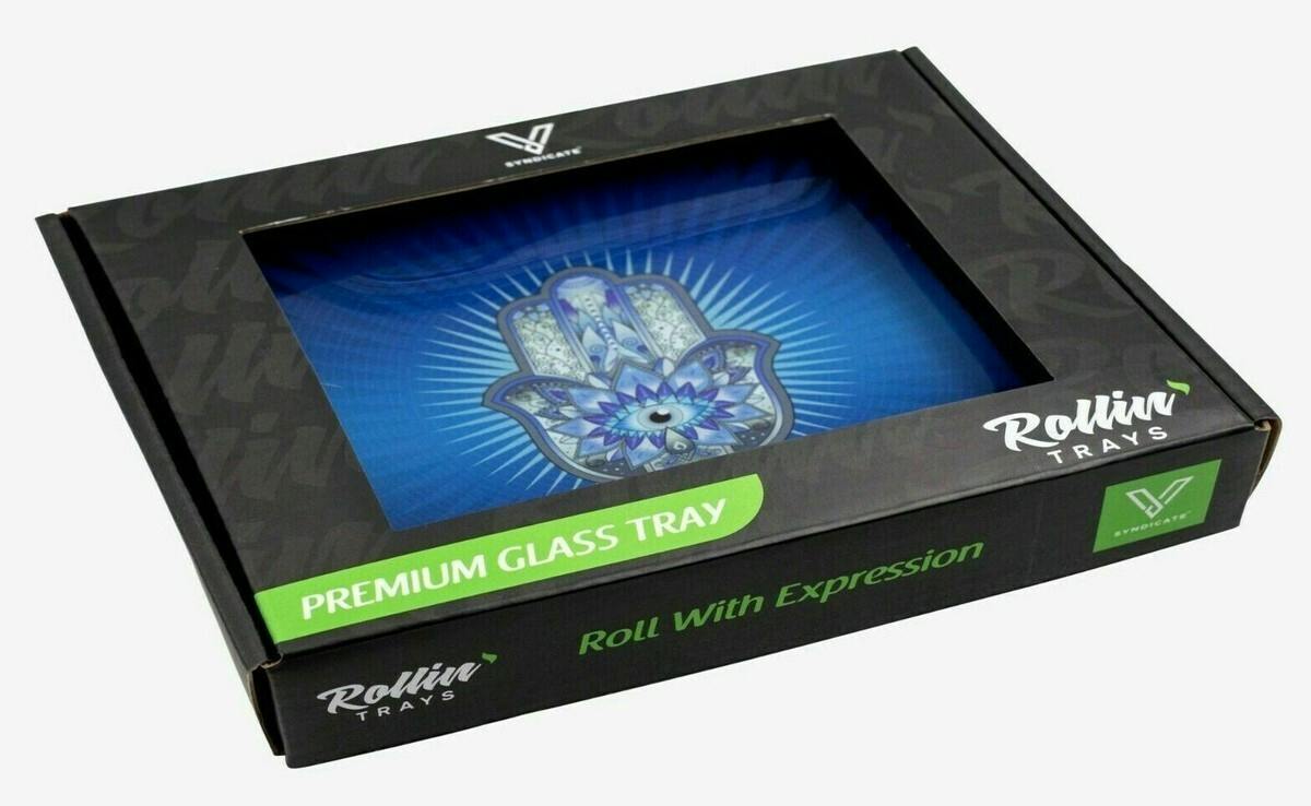 Hamsa Small Glass Rolling Tray