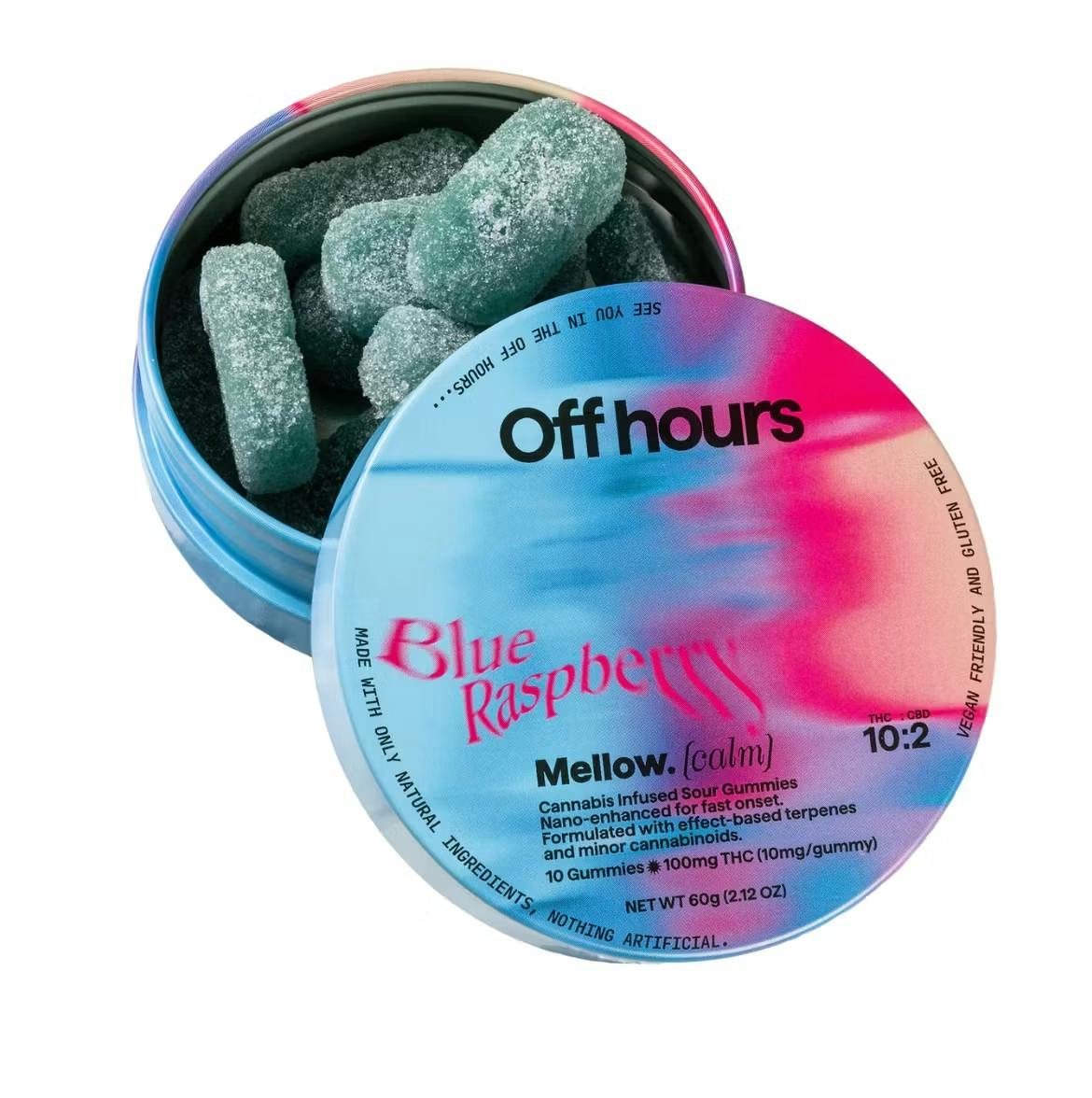 Off Hours | Edibles | Mellow - Blue Raspberry (Hybrid)| 10:2 THC:CBD | 10mg x 10ct