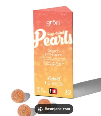 Gron | Edibles | Pearls - Peach Prosecco | 100mg CBD / THC