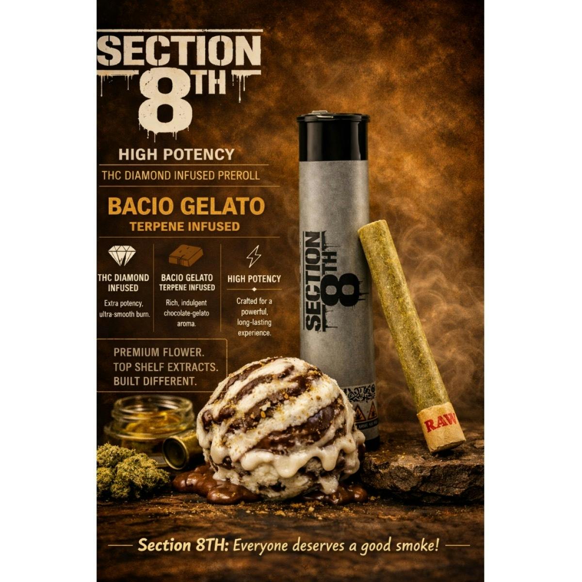 Section 8th | Bacio Gelato | Diamond Infused 1g Pre-Roll